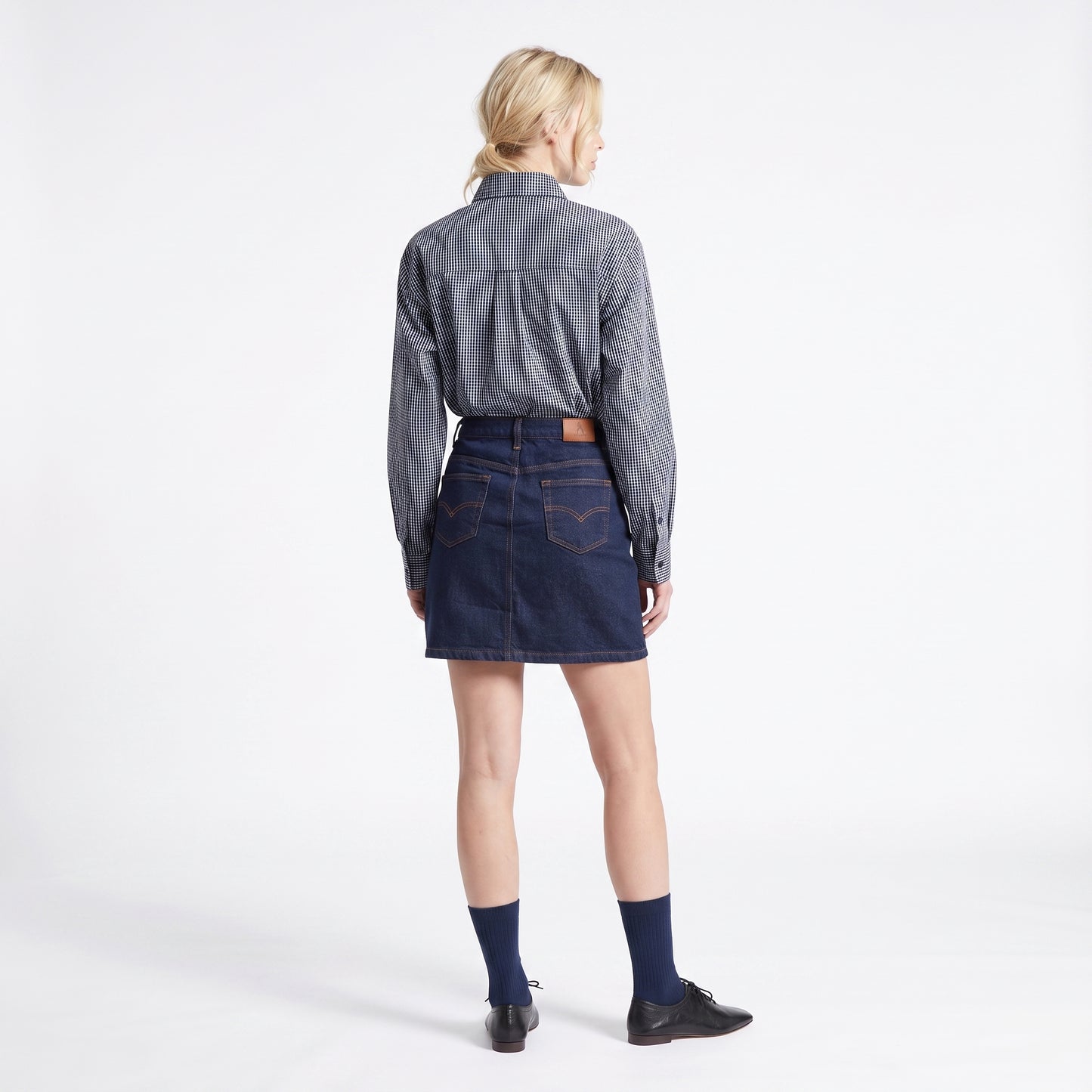 Chemise pied-de-poule Col lavallière à nouer Manches longues