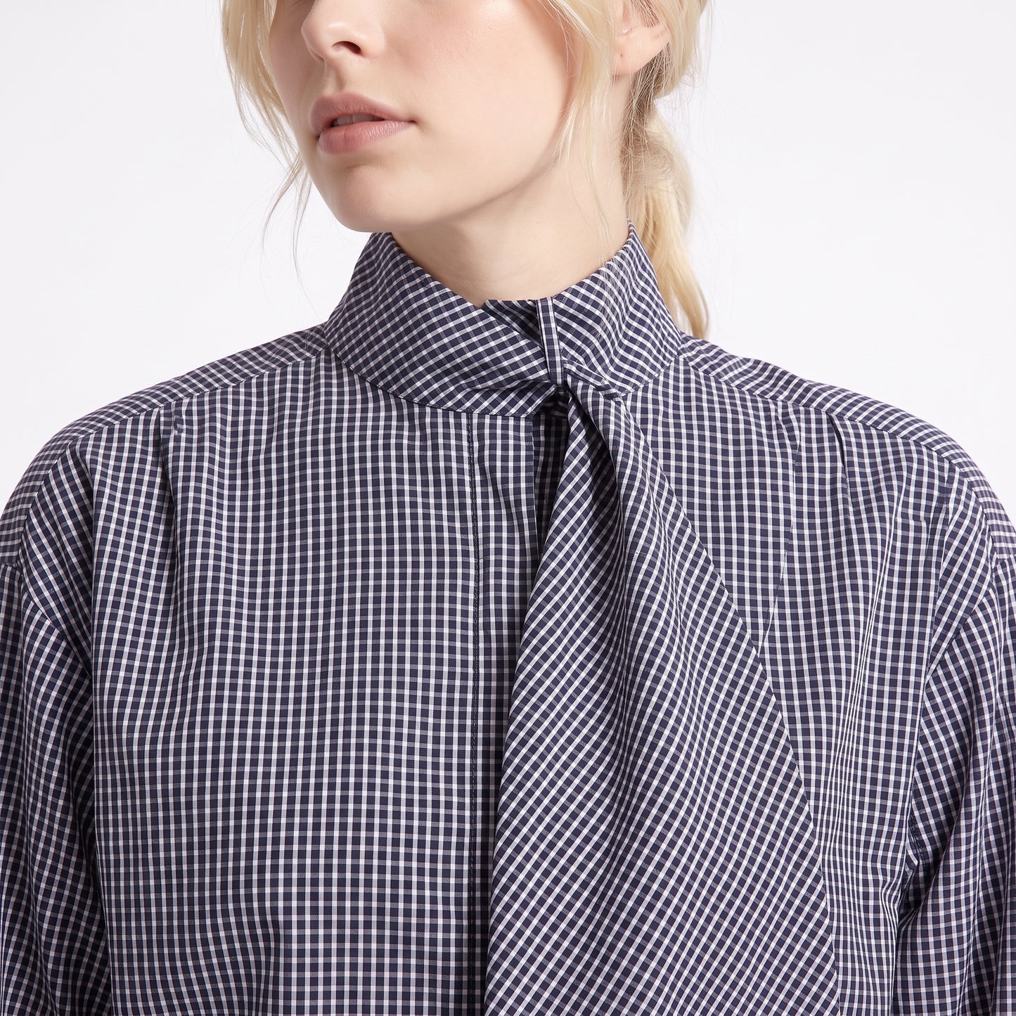 Chemise pied-de-poule Col lavallière à nouer Manches longues