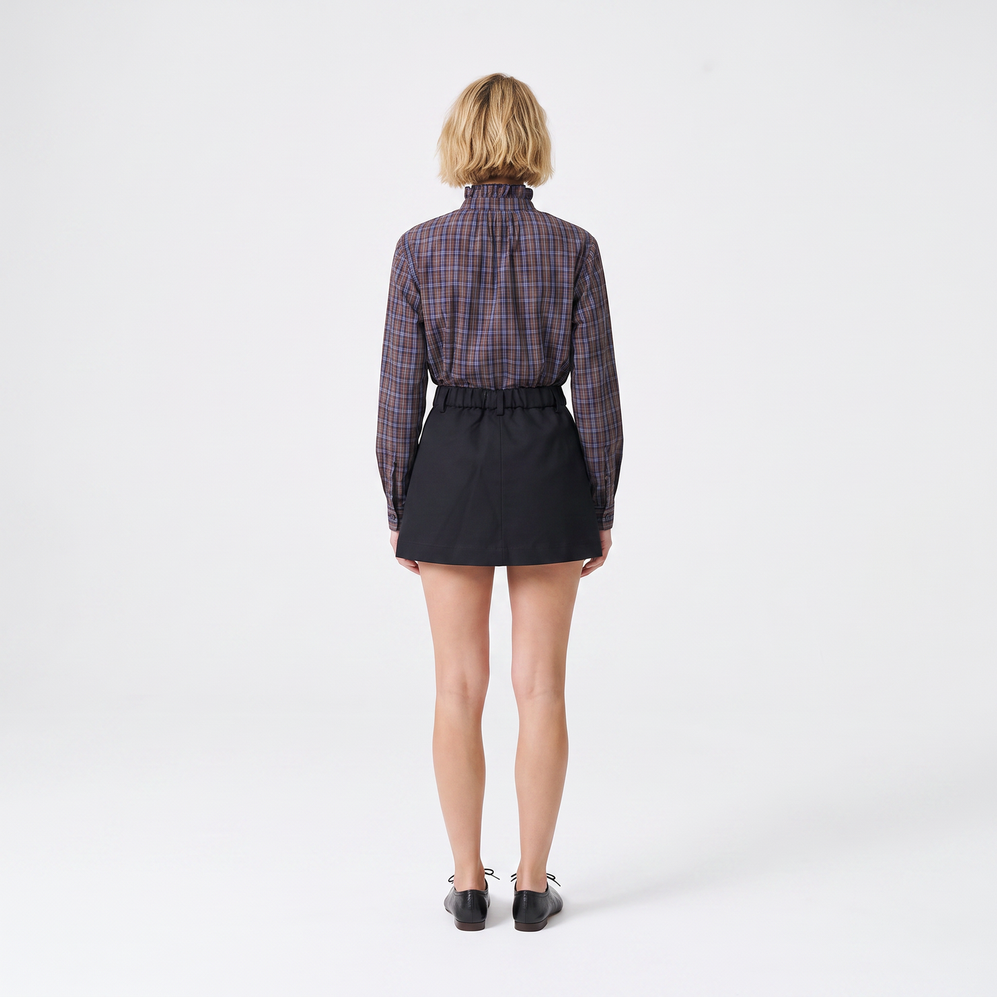 Blouse à carreaux Col montant volanté