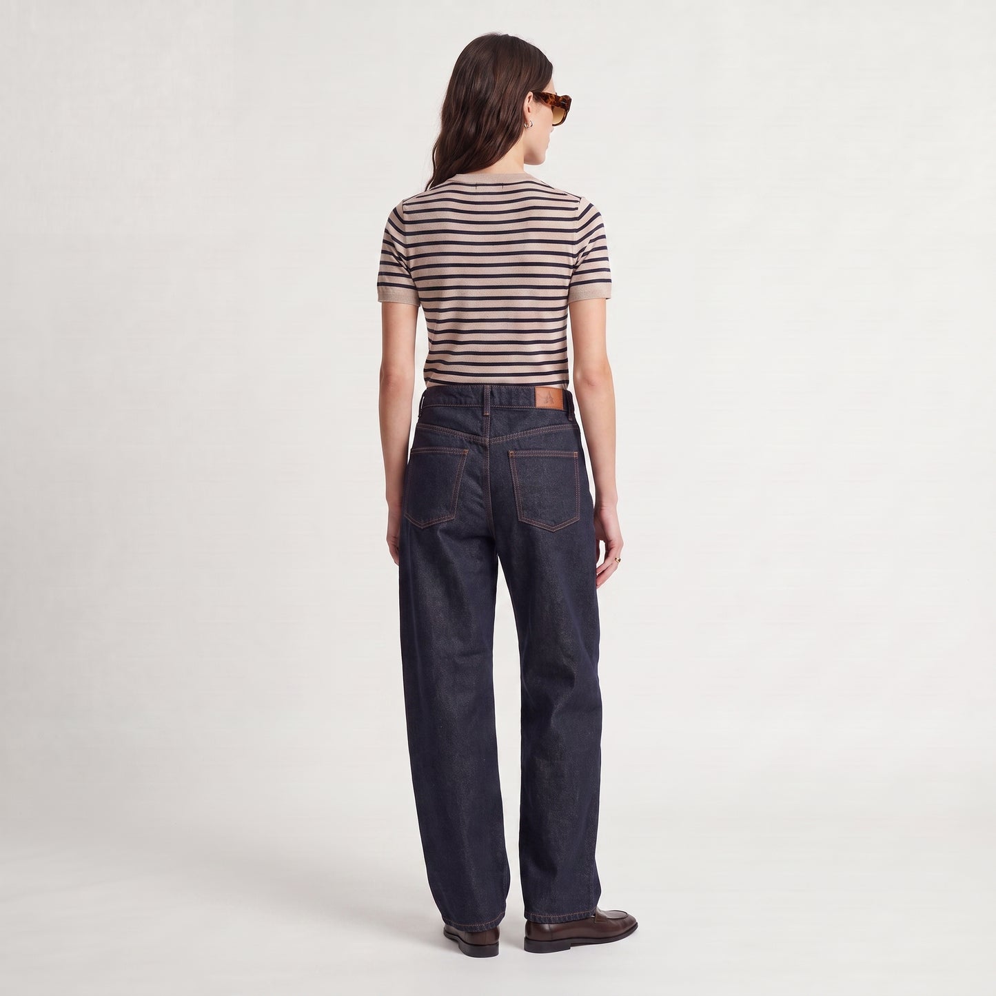 Jean large Taille haute Cinq poches Fermeture par bouton et zip