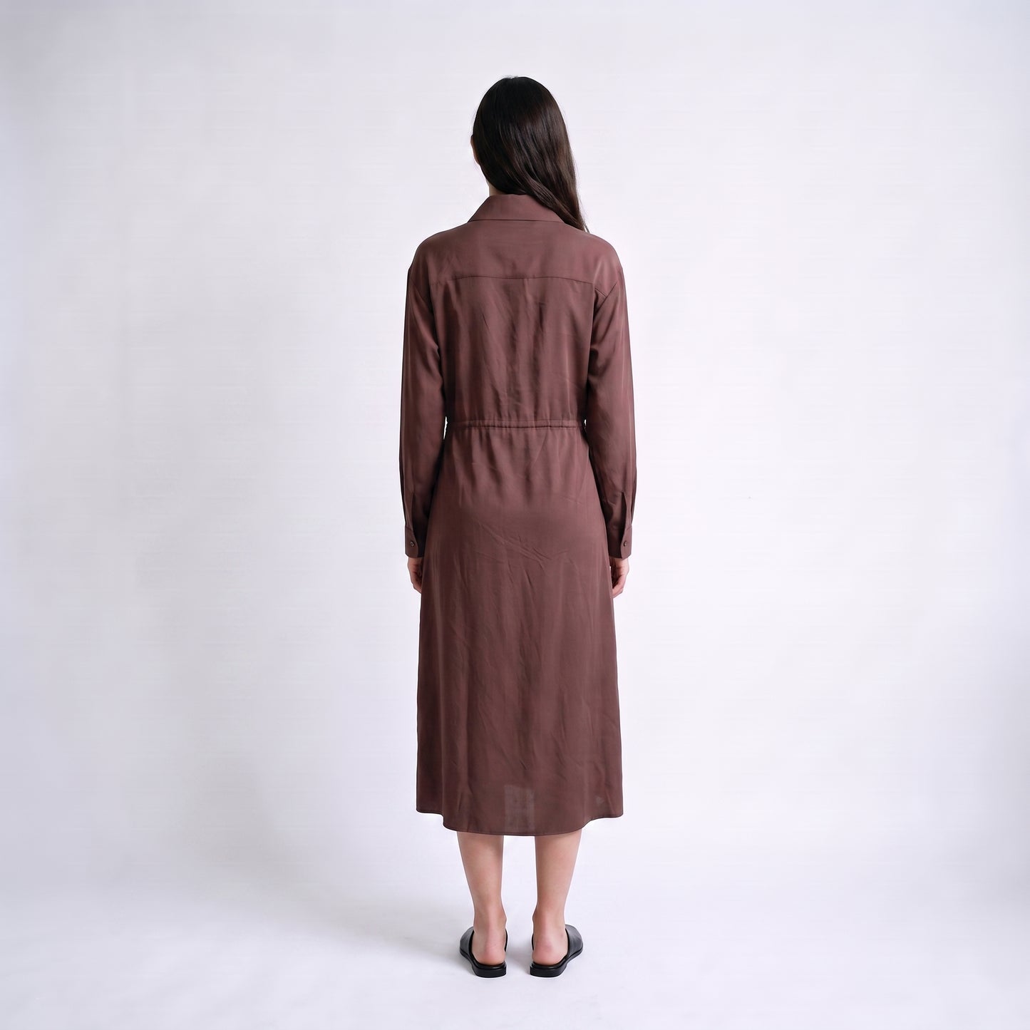 Robe midi fluide Col chemise Fermeture boutonnée sur le devant