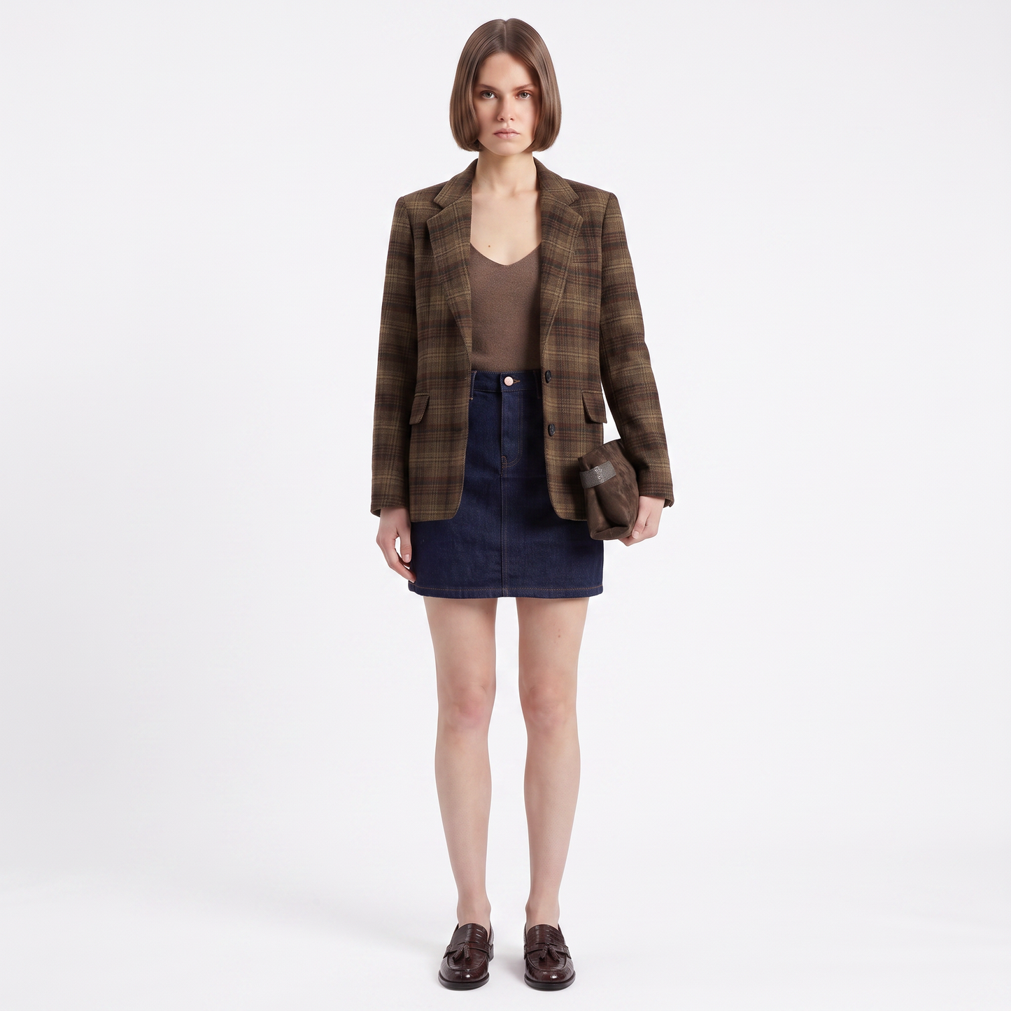 Veste à carreaux col tailleur
