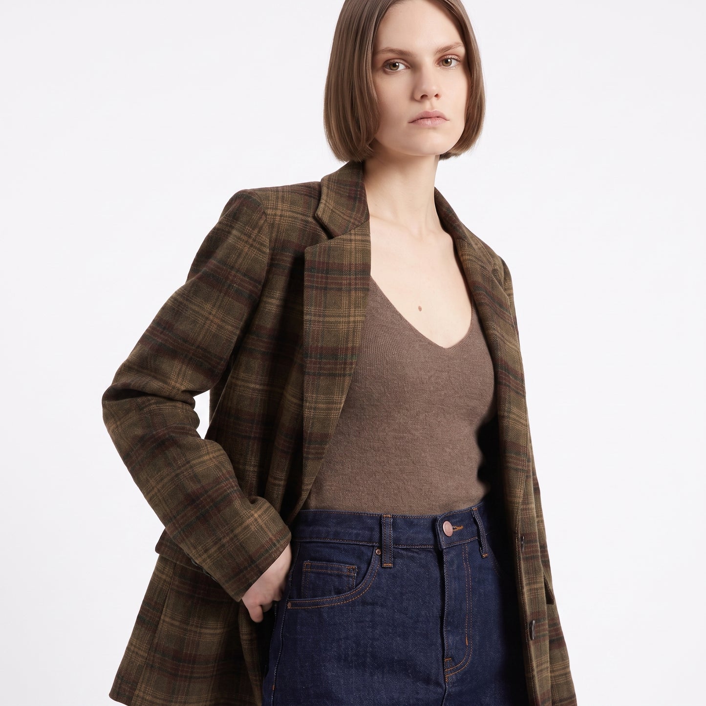 Veste à carreaux col tailleur