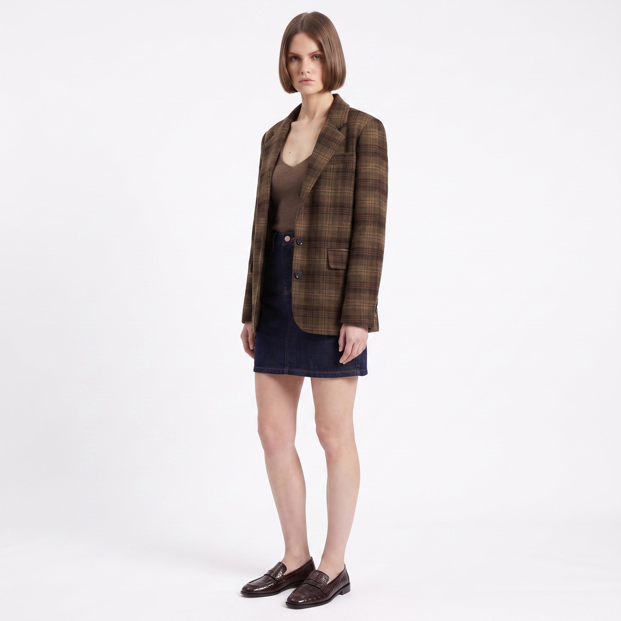 Veste à carreaux col tailleur