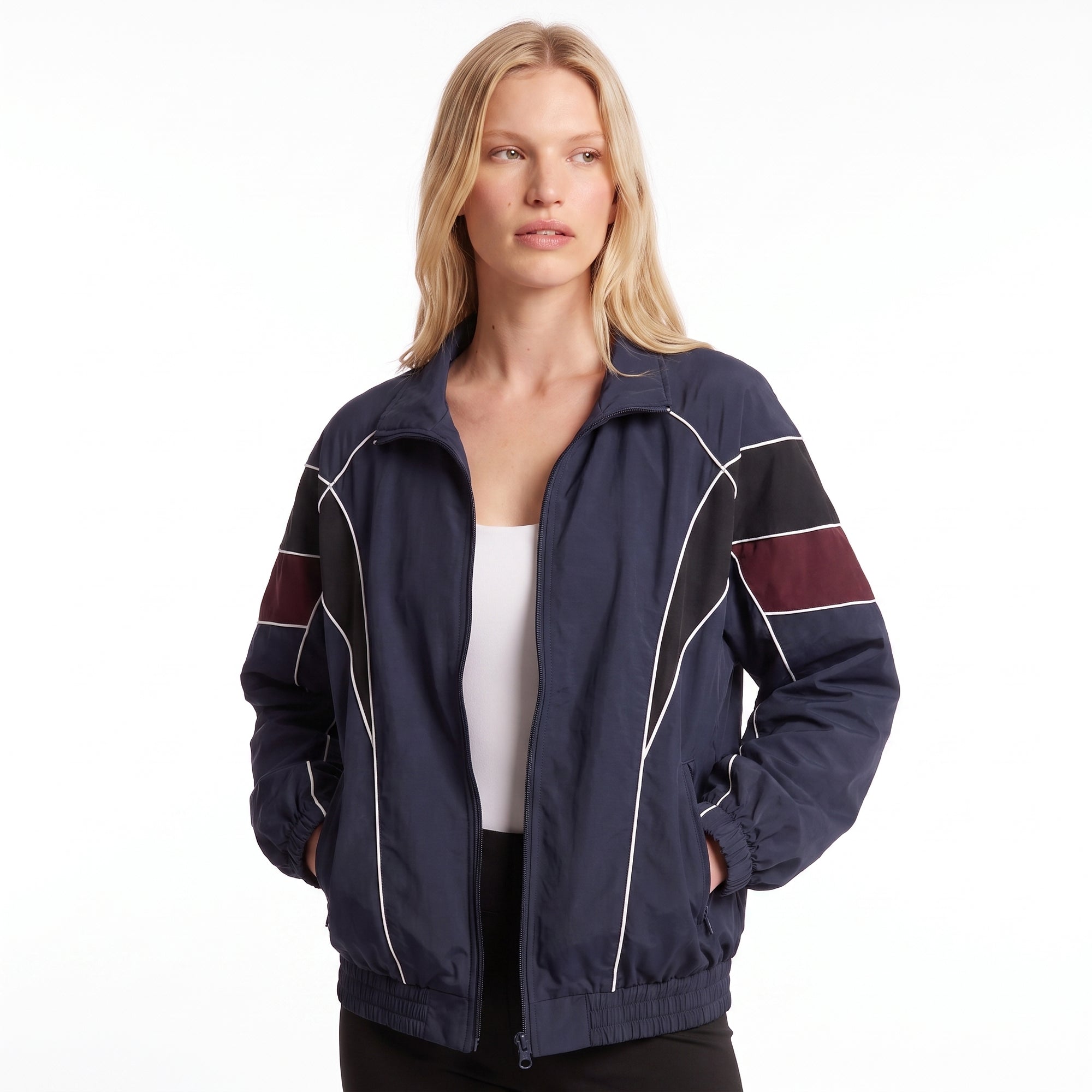 Blouson zippé esprit sport-chic Col montant Détails contrastés