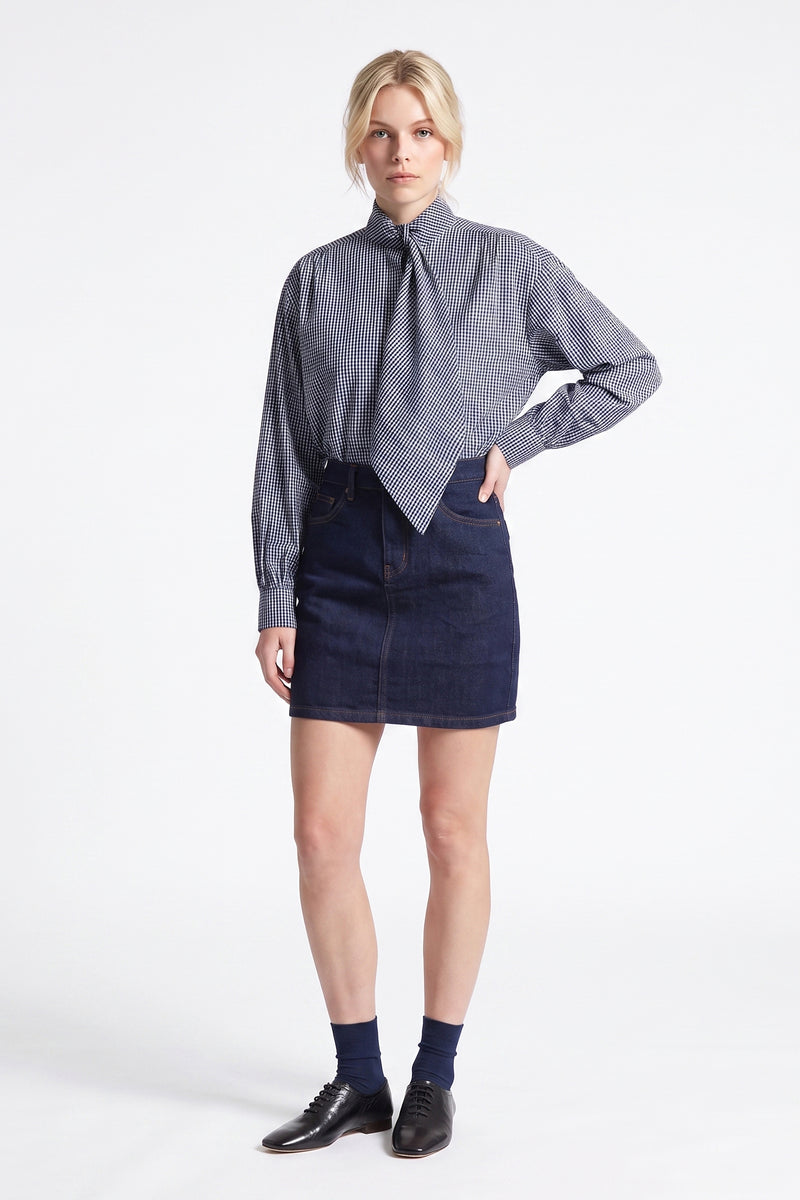 Chemise pied-de-poule Col lavallière à nouer Manches longues
