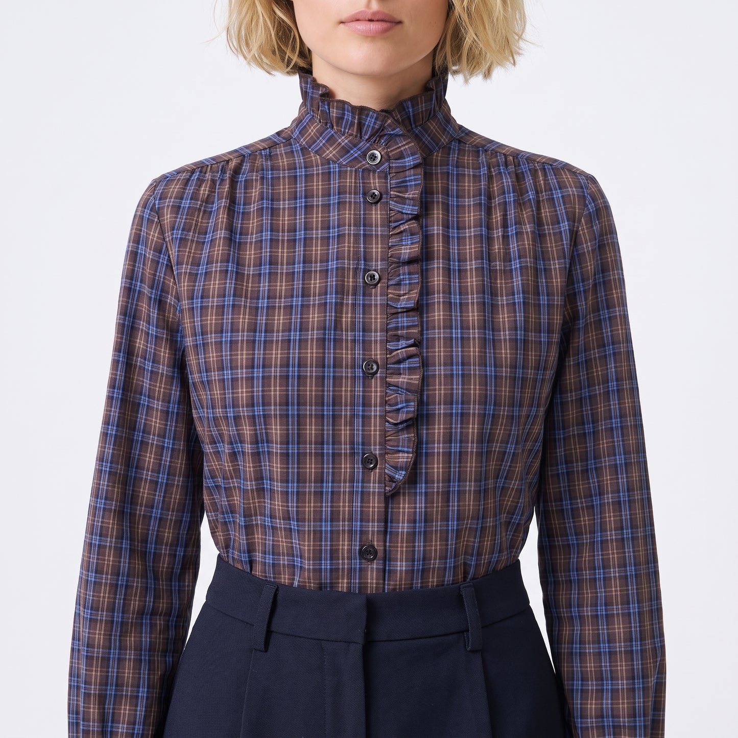 Blouse à carreaux Col montant volanté