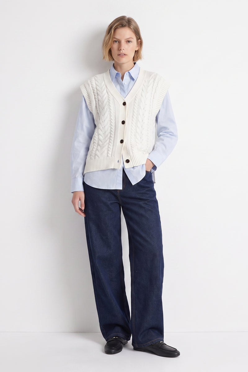 Gilet sans manches Maille torsadée Col V Fermeture boutonnée 