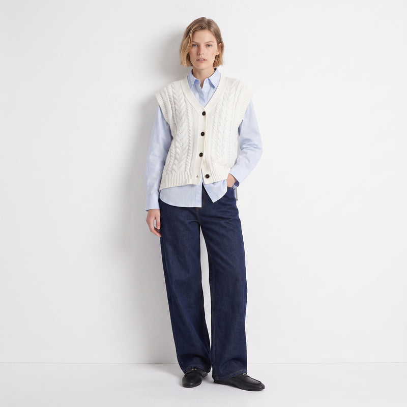 Gilet sans manches Maille torsadée Col V Fermeture boutonnée 