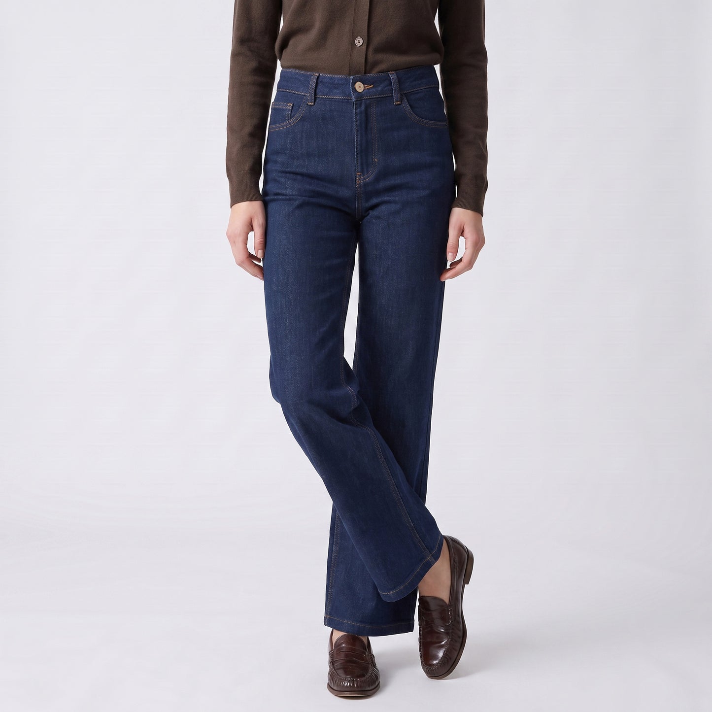 Jean large Taille haute Jambes larges Cinq poches