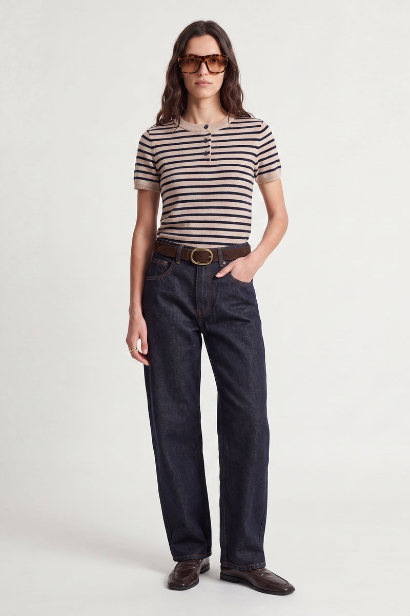 Jean large Taille haute Cinq poches Fermeture par bouton et zip