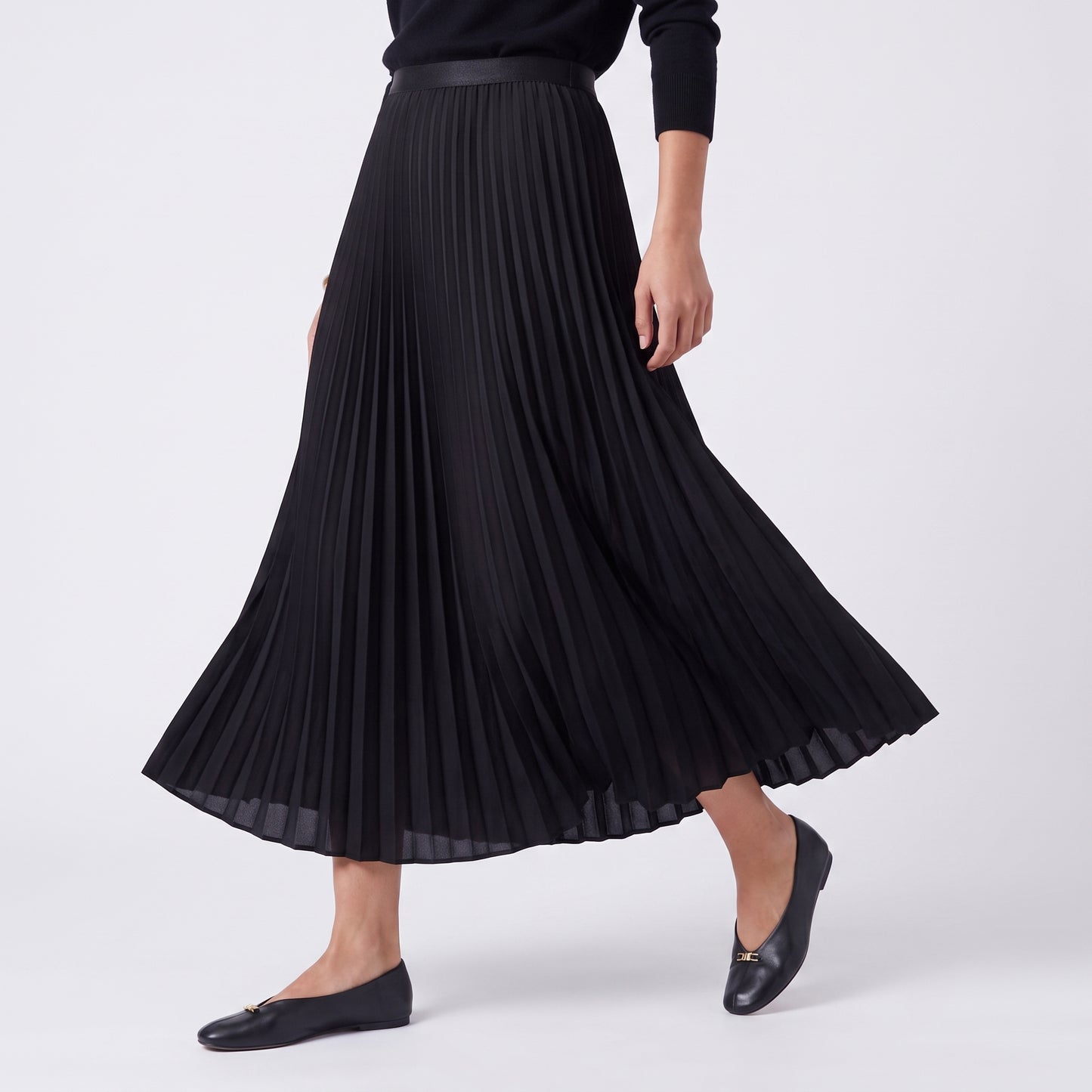 Jupe plissée midi Taille élastiquée confortable Coupe fluide et féminine