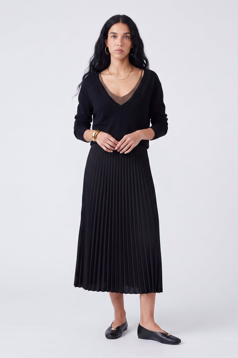 Jupe plissée midi Taille élastiquée confortable Coupe fluide et féminine