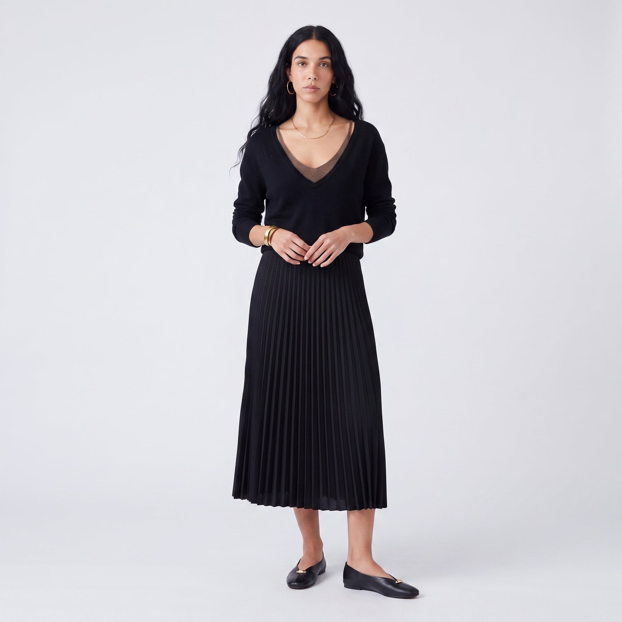 Jupe plissée midi Taille élastiquée confortable Coupe fluide et féminine