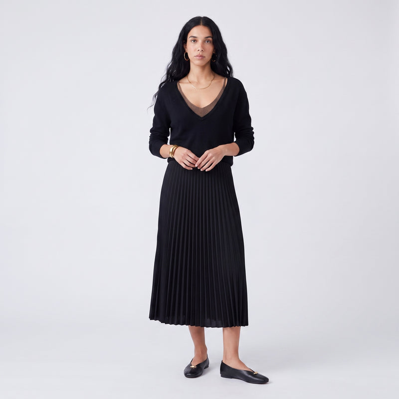 Jupe plissée midi Taille élastiquée confortable Coupe fluide et féminine