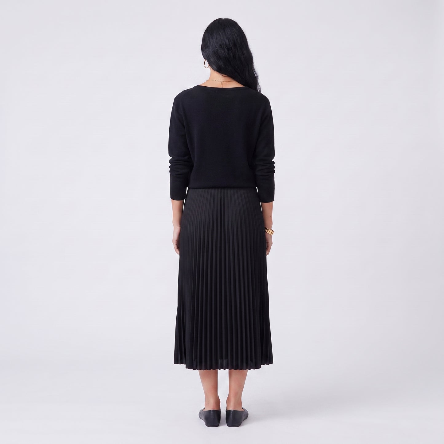 Jupe plissée midi Taille élastiquée confortable Coupe fluide et féminine