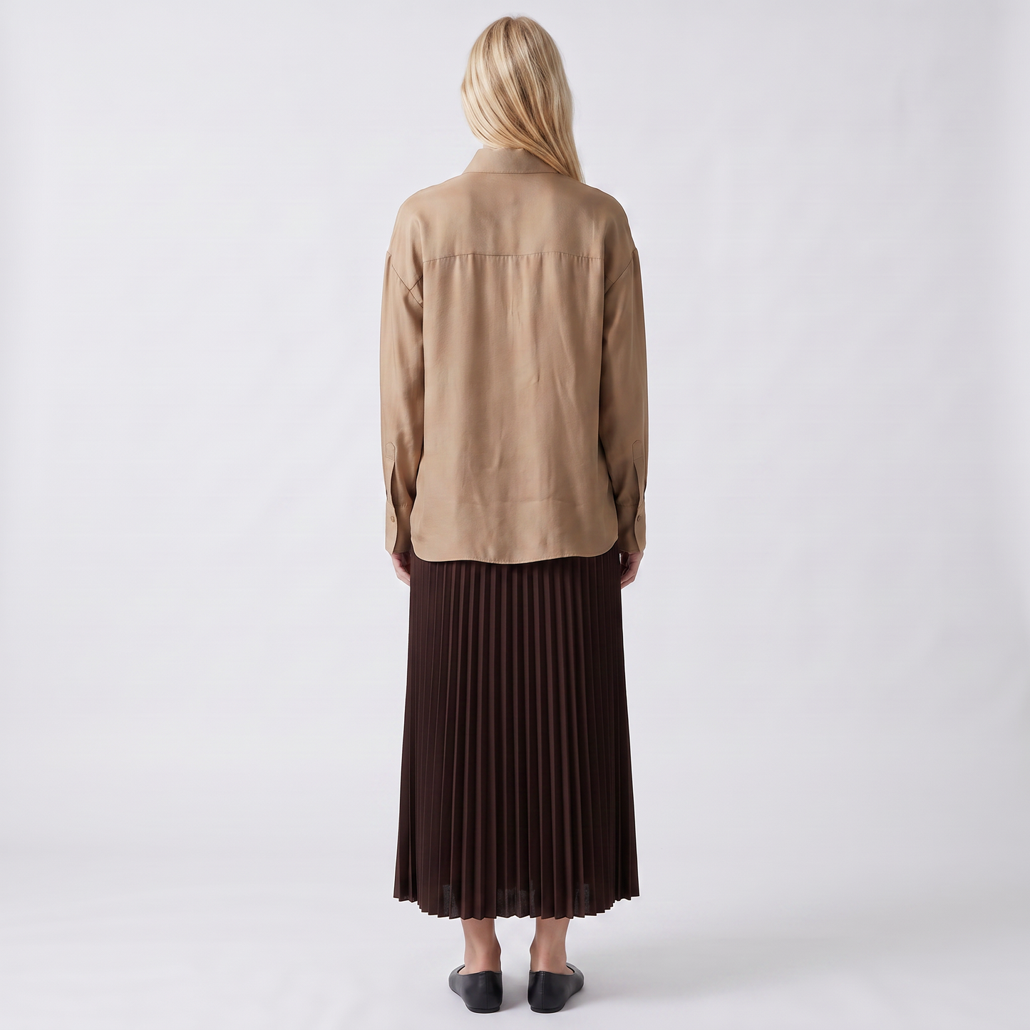 Jupe plissée midi Taille élastiquée confortable Coupe fluide et féminine
