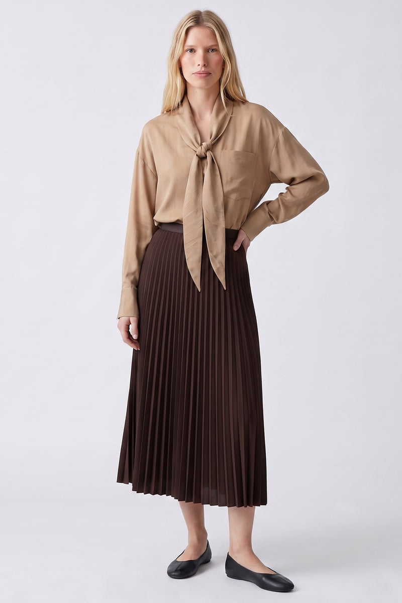 Jupe plissée midi Taille élastiquée confortable Coupe fluide et féminine