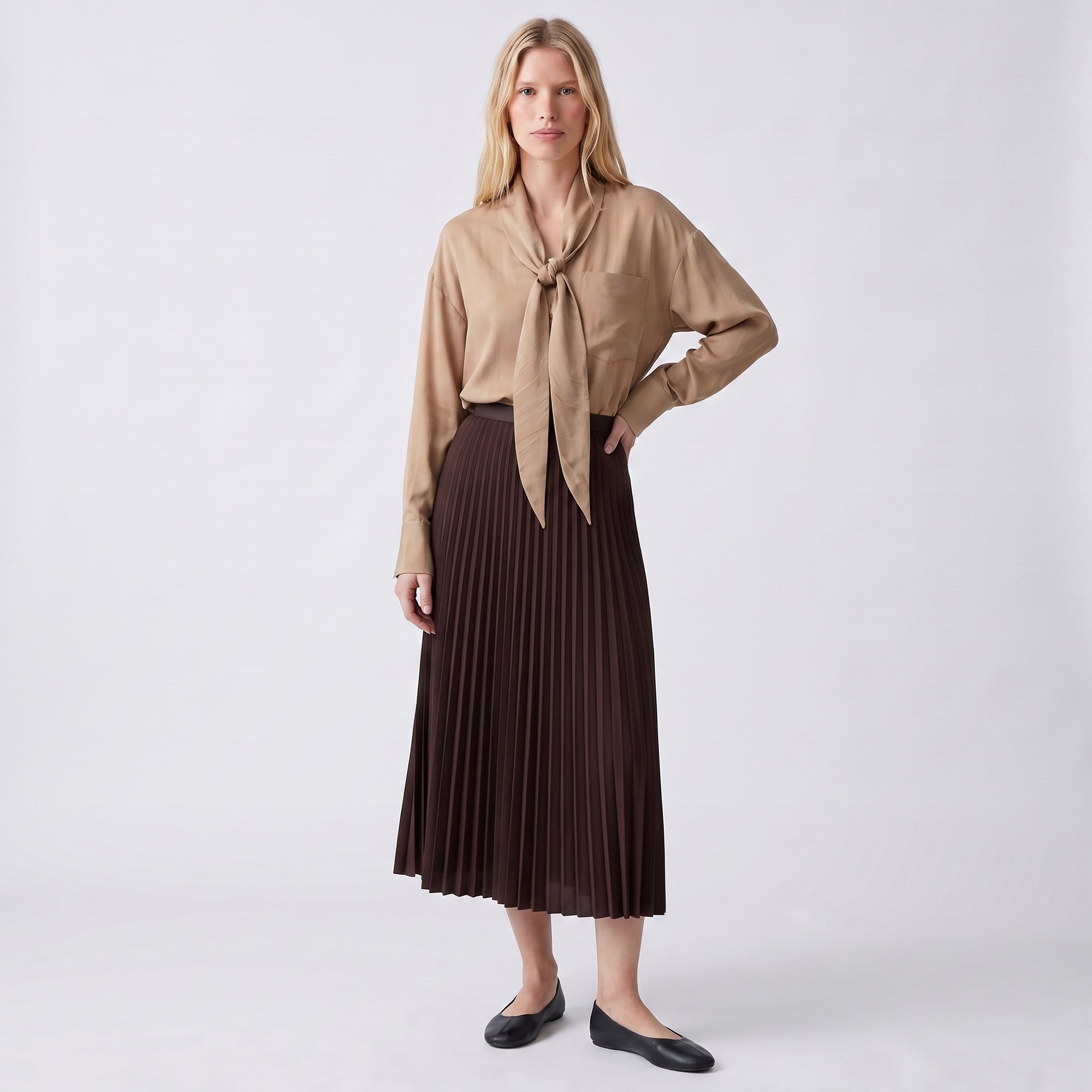 Jupe plissée midi Taille élastiquée confortable Coupe fluide et féminine