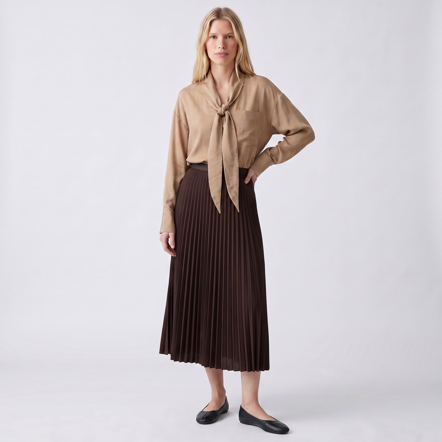 Jupe plissée midi Taille élastiquée confortable Coupe fluide et féminine