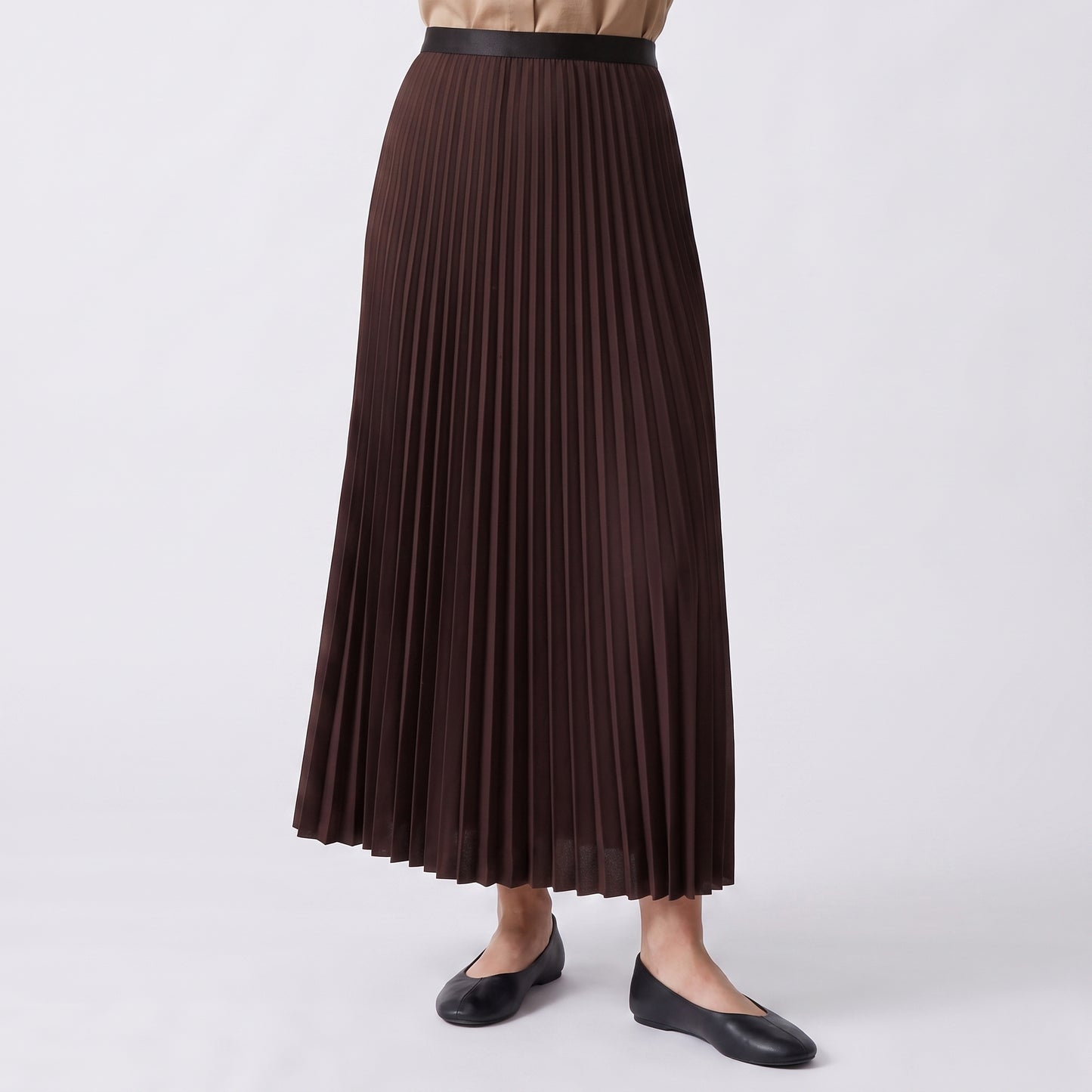 Jupe plissée midi Taille élastiquée confortable Coupe fluide et féminine