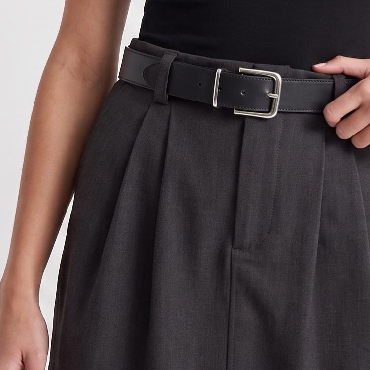 Jupe midi Taille haute avec ceinture Coupe évasée Plis à l'avant