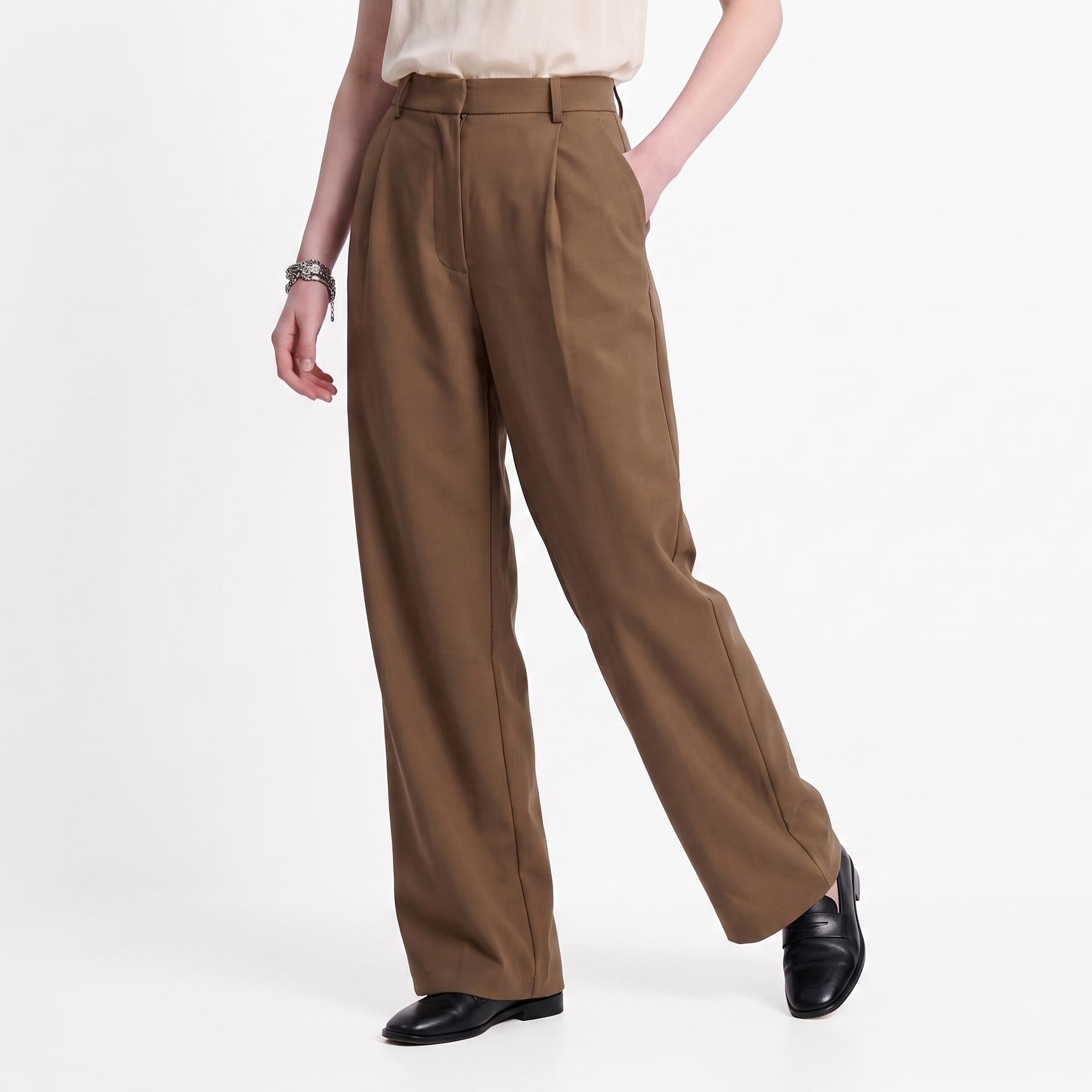 Pantalon large Taille haute Plis sur le devant