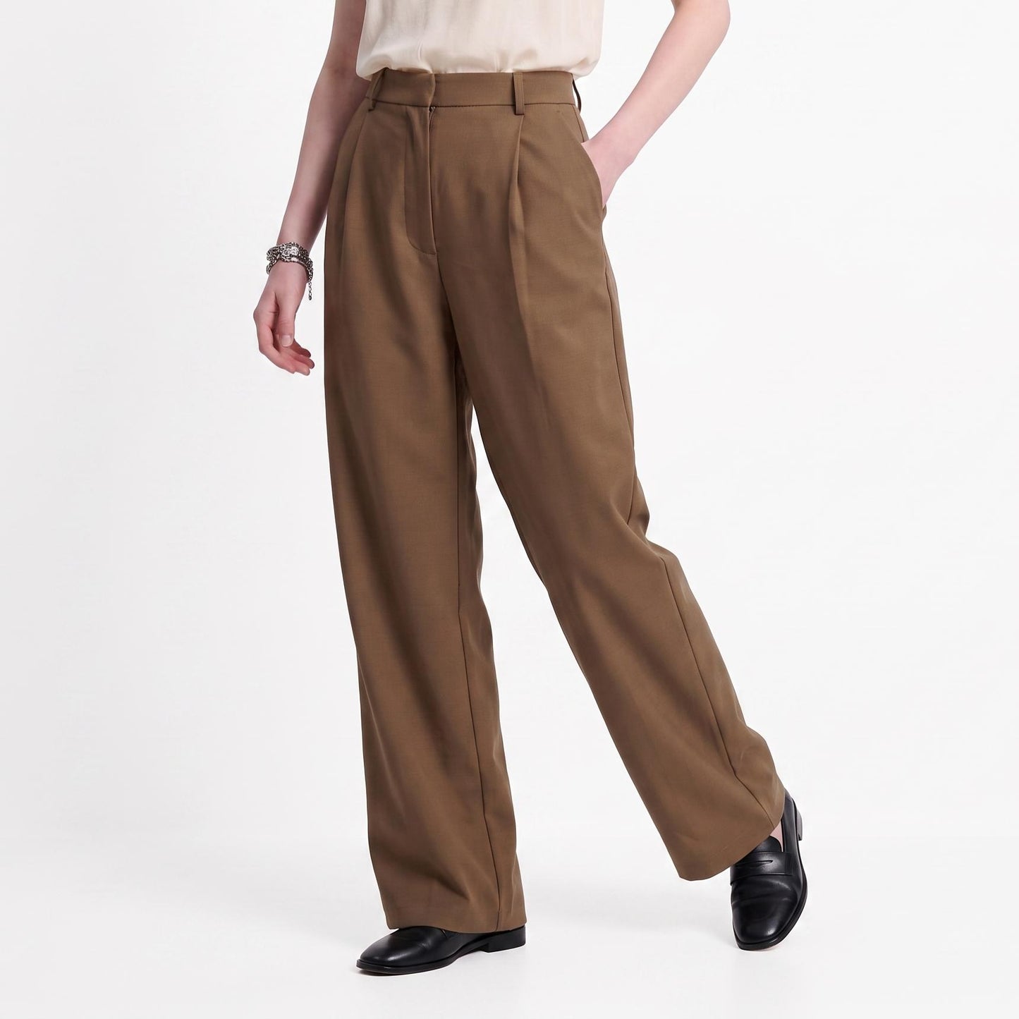 Pantalon large Taille haute Plis sur le devant