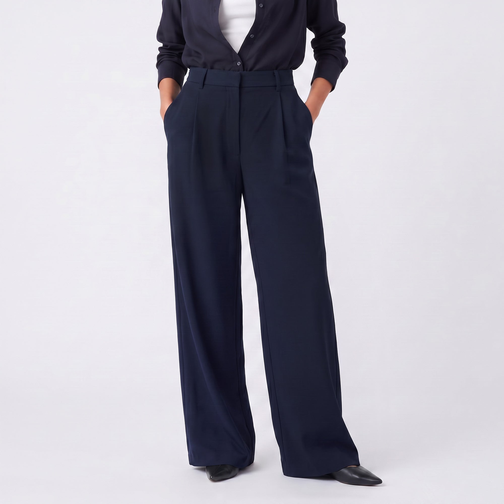 Pantalon large Taille haute Plis sur le devant