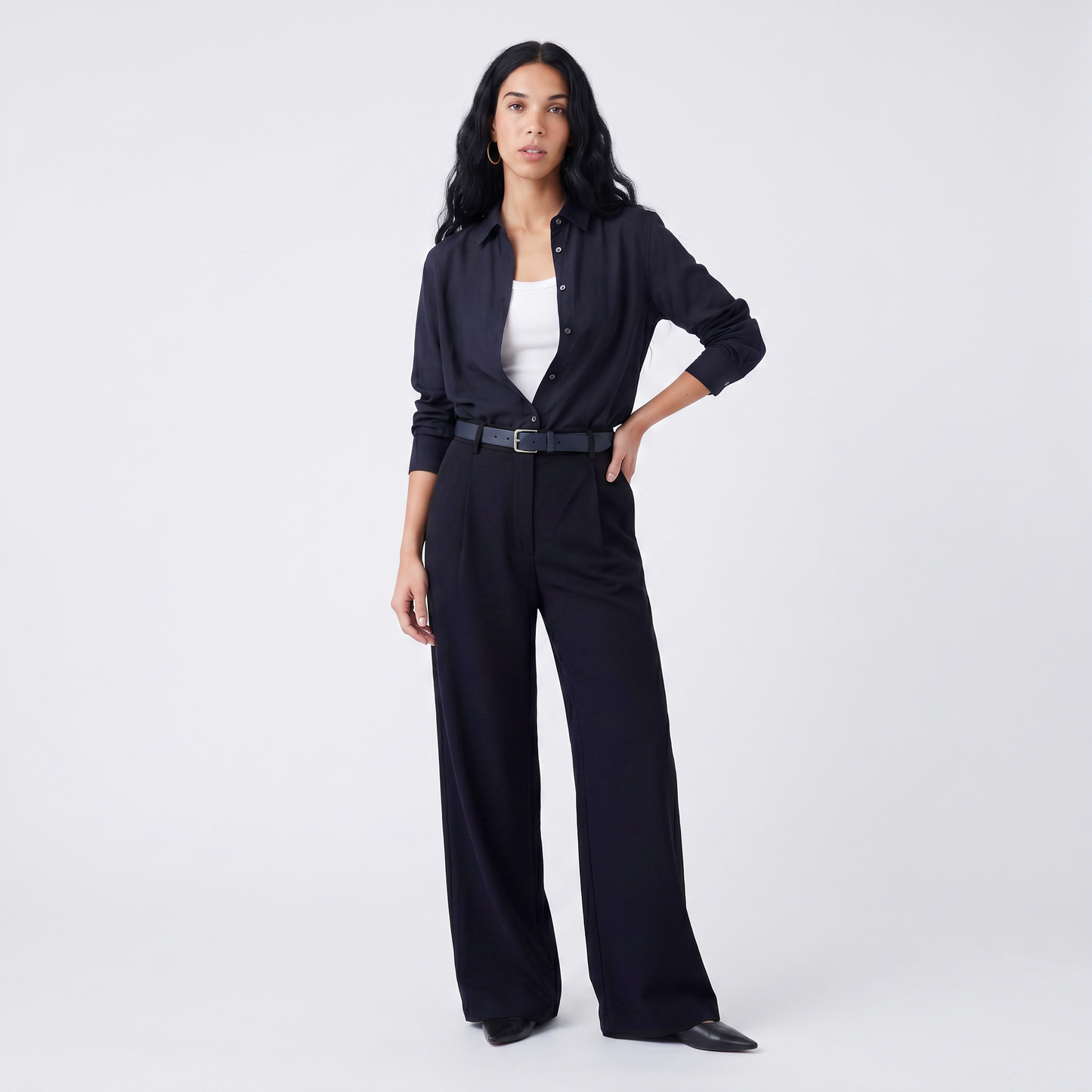 Pantalon large Taille haute Plis sur le devant