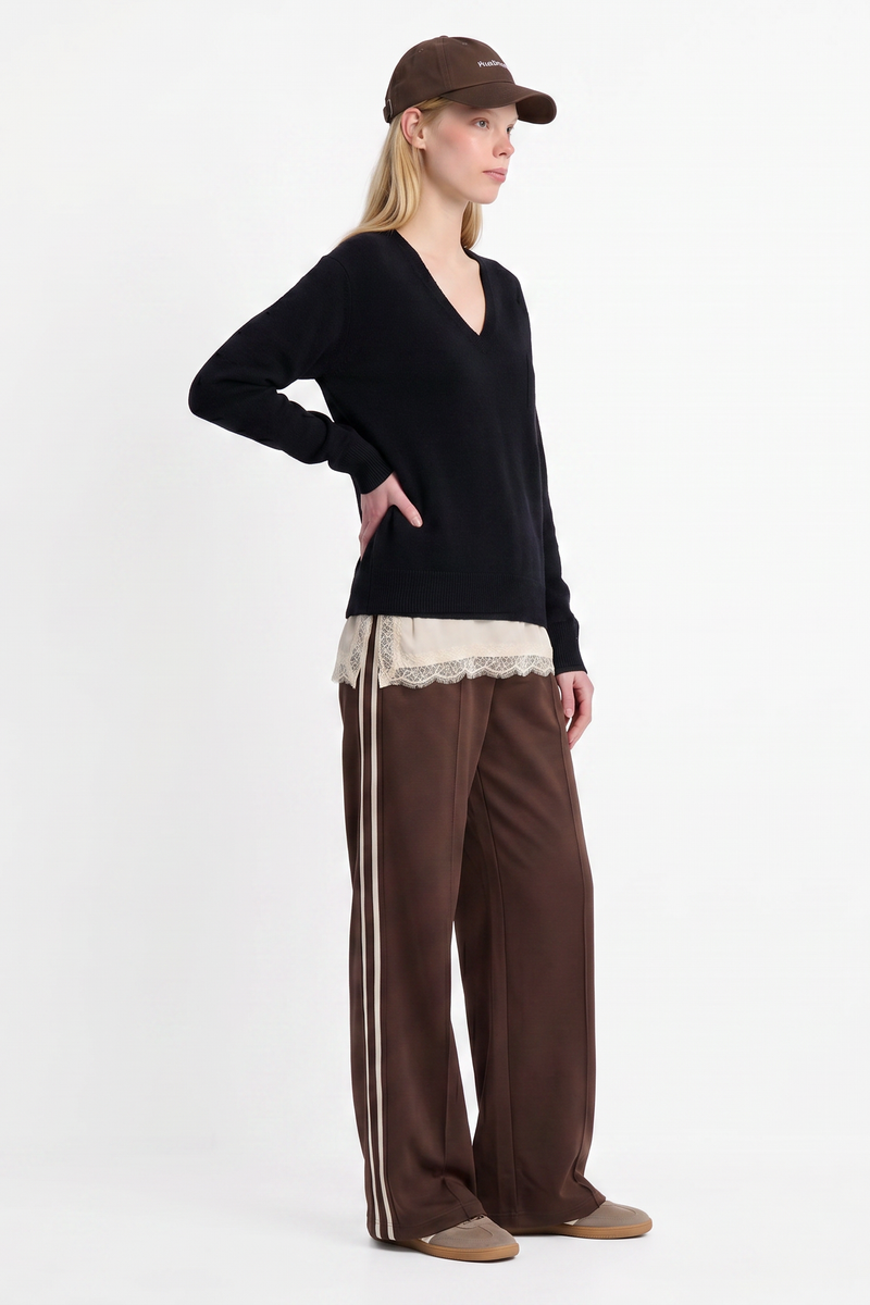 Pantalon large Taille élastiquée Bandes contrastées sur les côtés