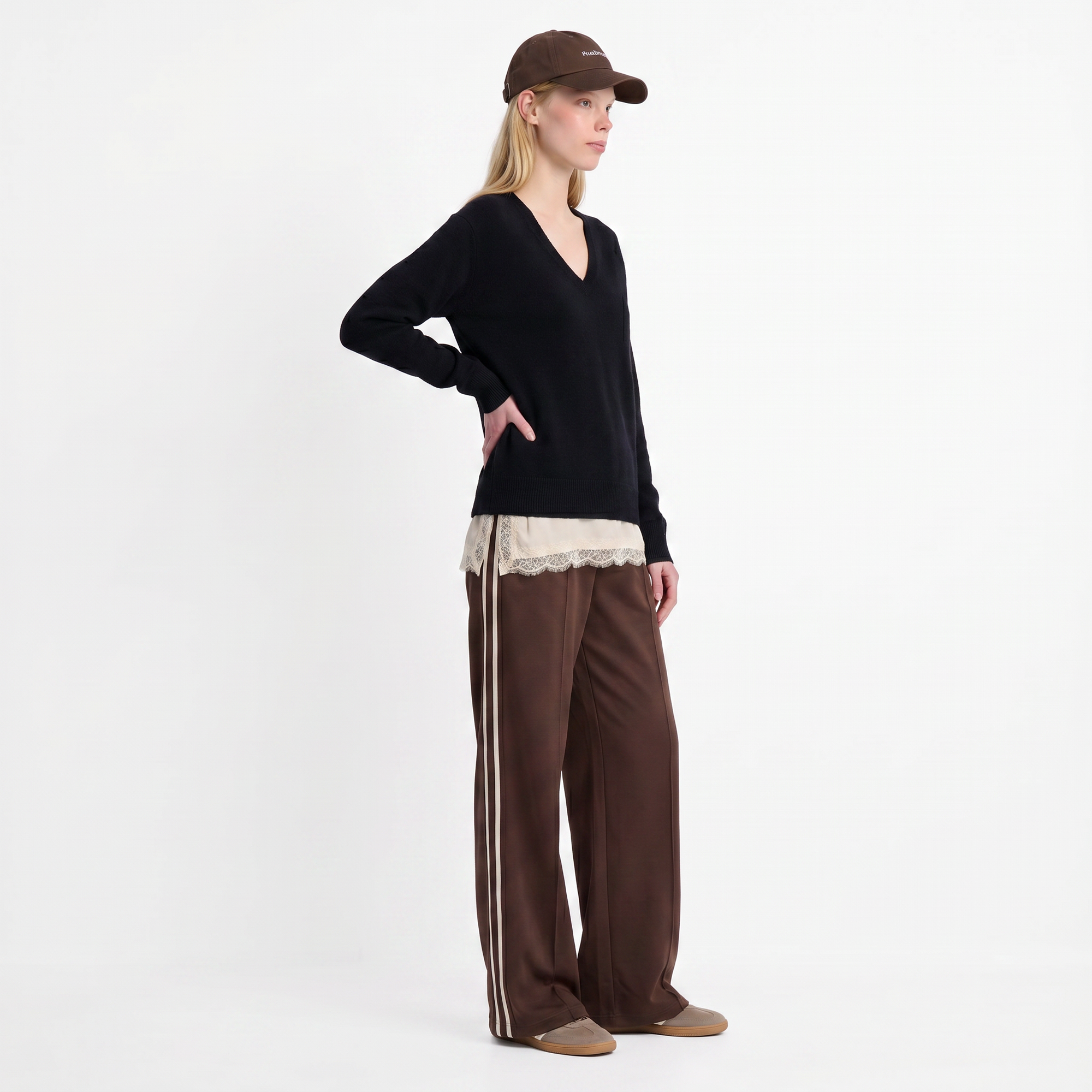 Pantalon large Taille élastiquée Bandes contrastées sur les côtés