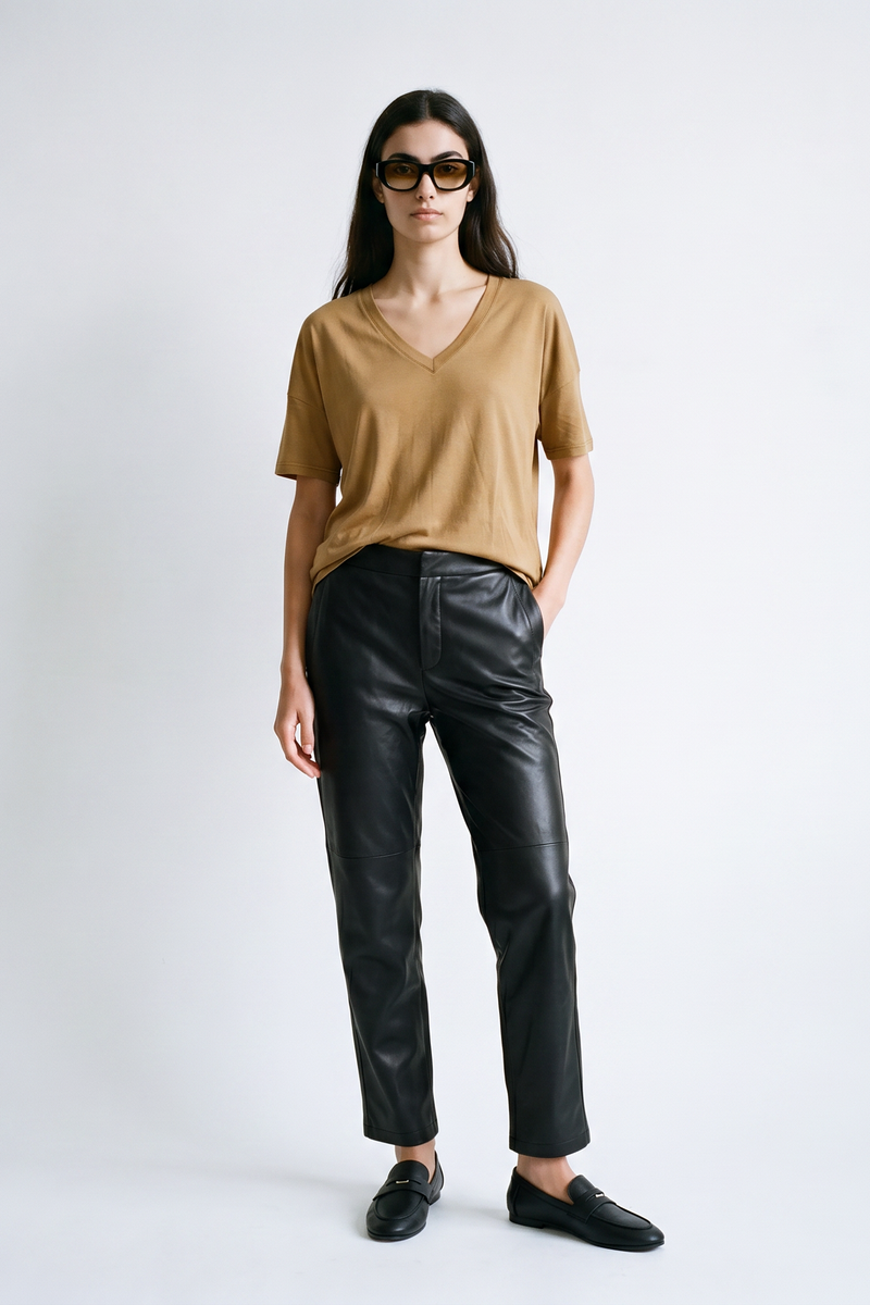 Pantalon cigarette Taille mi-haute Matière effet cuir