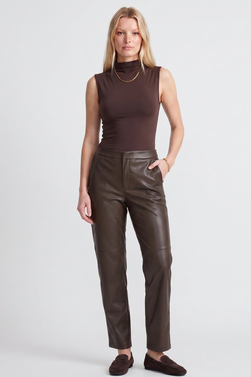 Pantalon cigarette Taille mi-haute Matière effet cuir