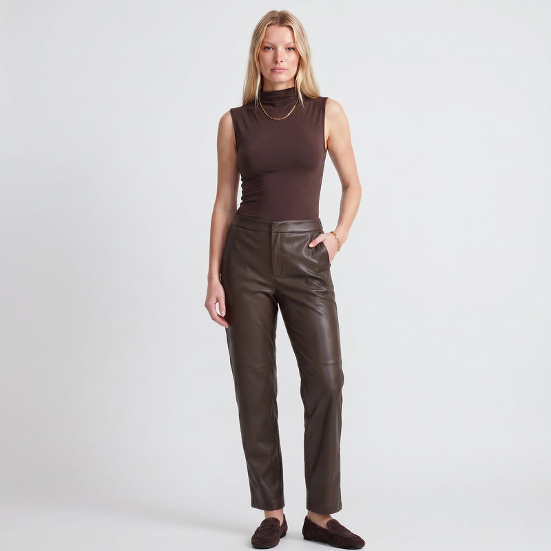Pantalon cigarette Taille mi-haute Matière effet cuir