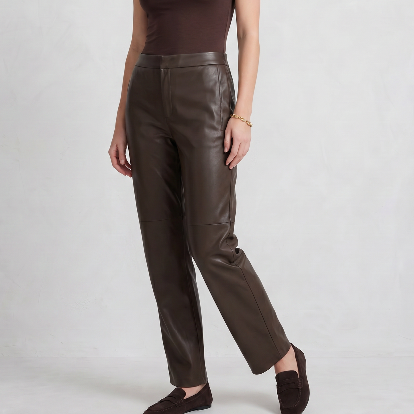 Pantalon cigarette Taille mi-haute Matière effet cuir
