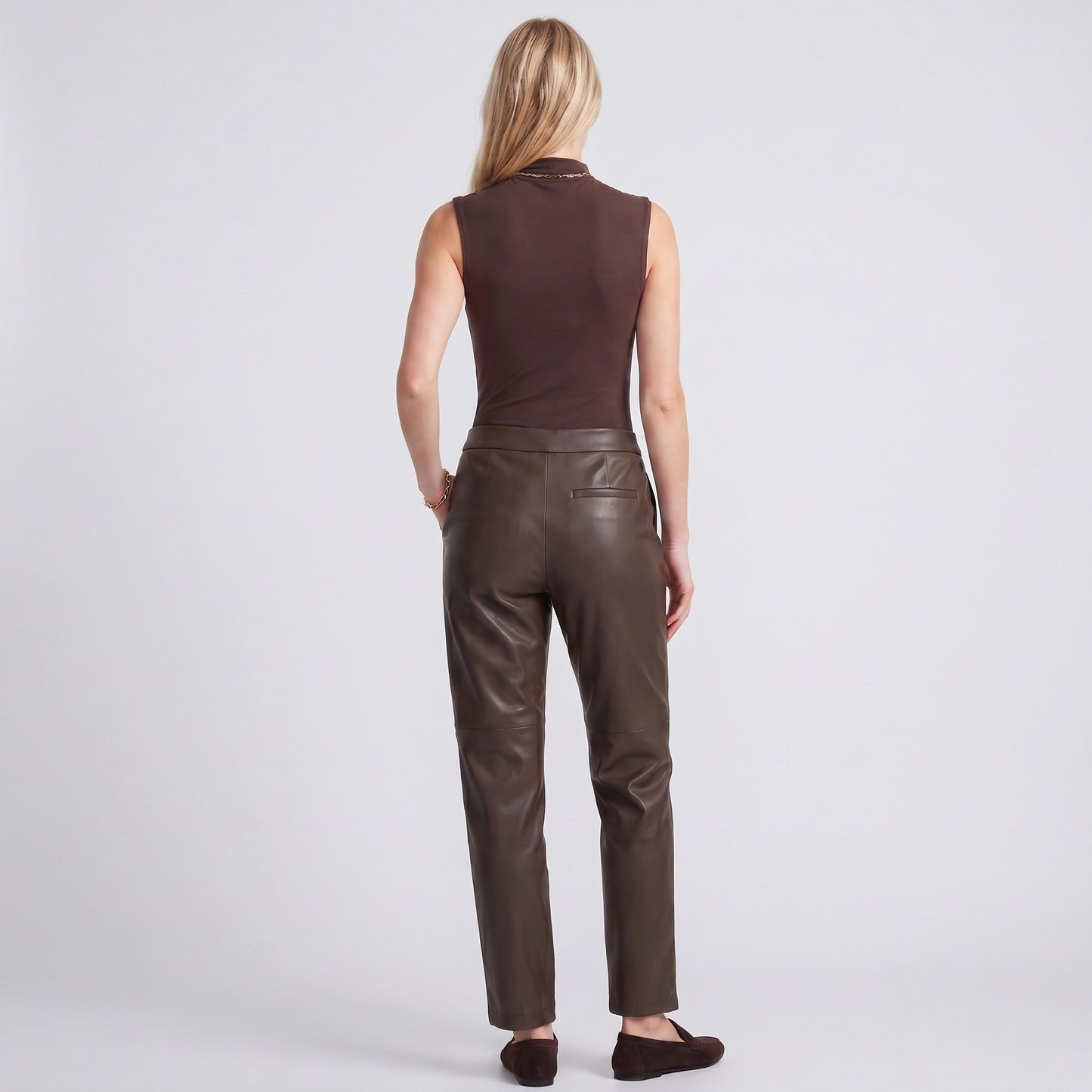 Pantalon cigarette Taille mi-haute Matière effet cuir