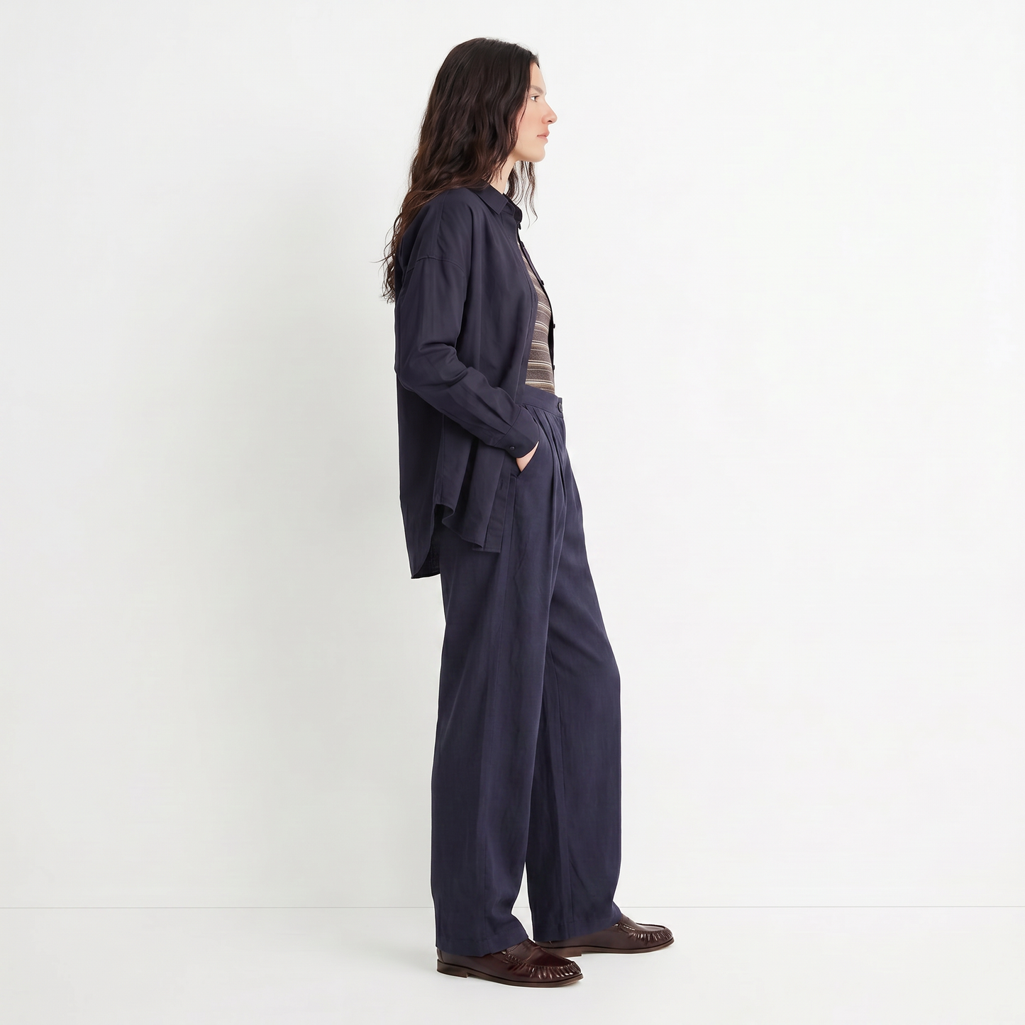 Pantalon large Taille haute Plis sur le devant