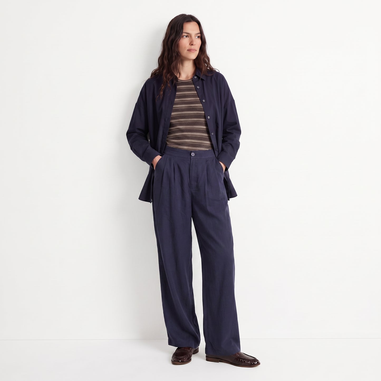 Pantalon large Taille haute Plis sur le devant