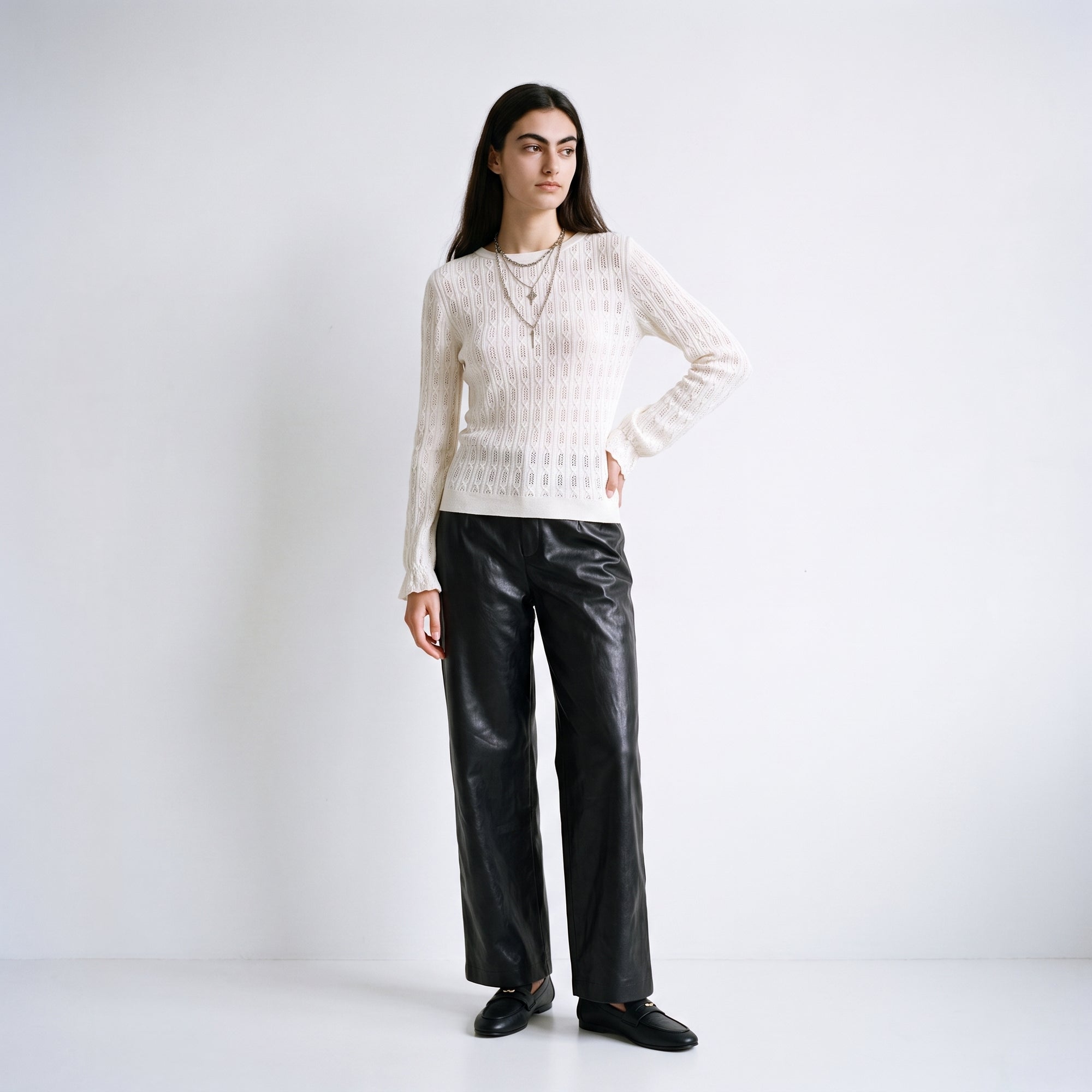 Pull en maille fantaisie Col rond Manches longues Maille douce et chaude