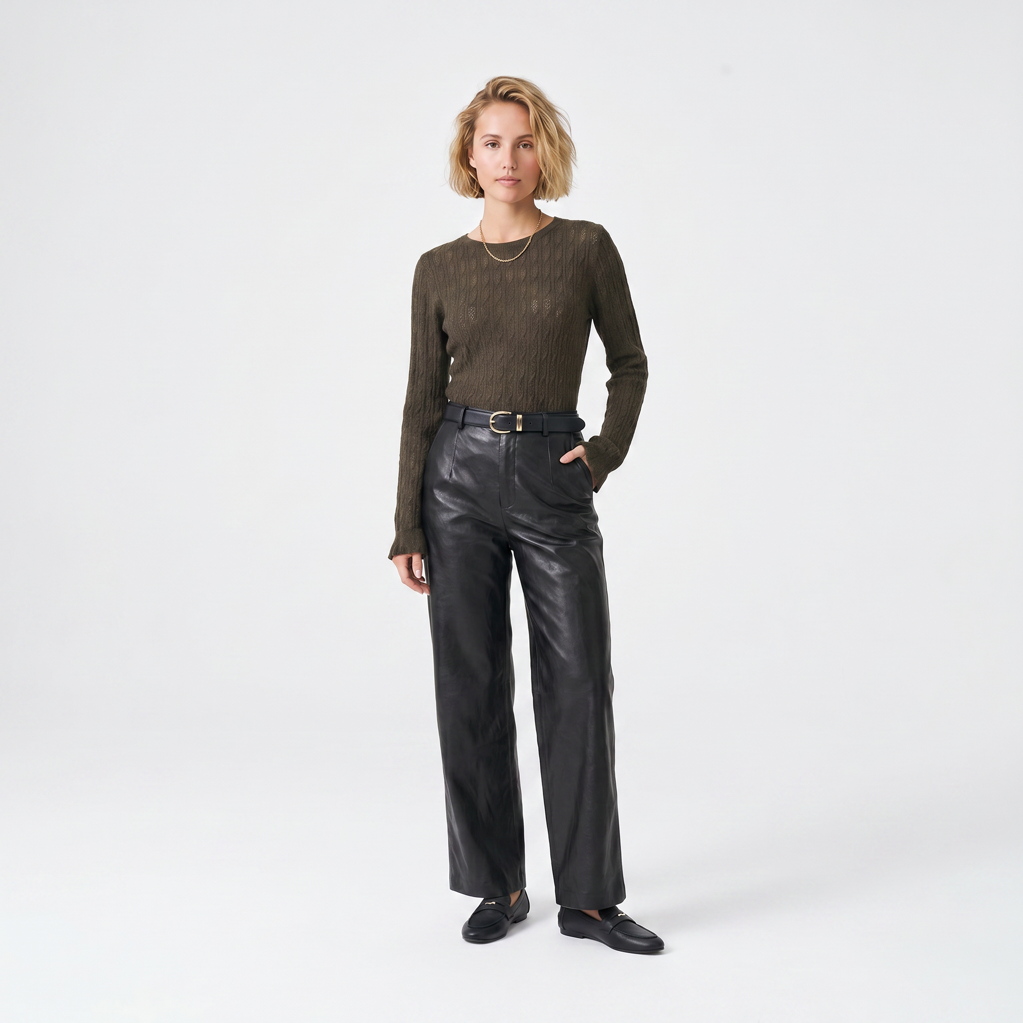 Pull en maille fantaisie Col rond Manches longues Maille douce et chaude