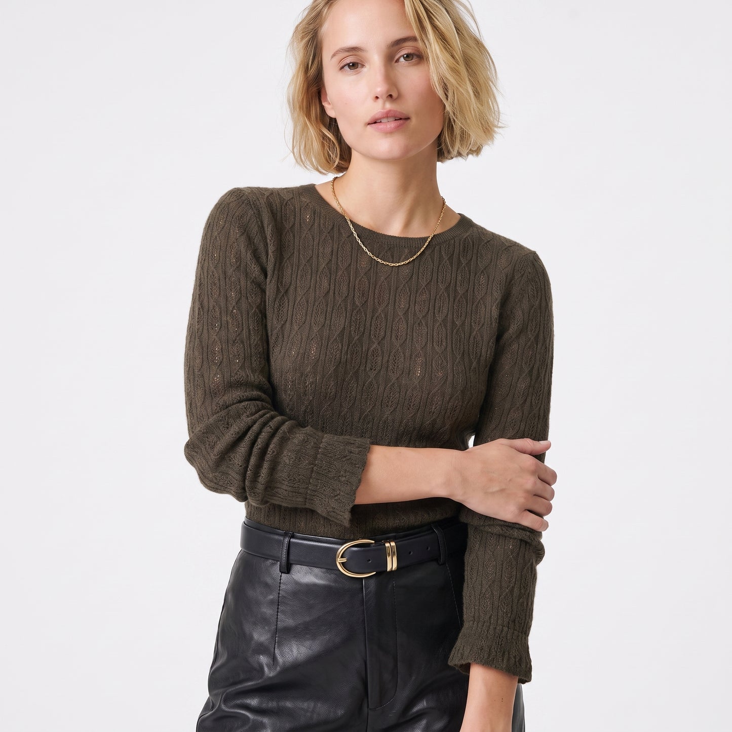 Pull en maille fantaisie Col rond Manches longues Maille douce et chaude