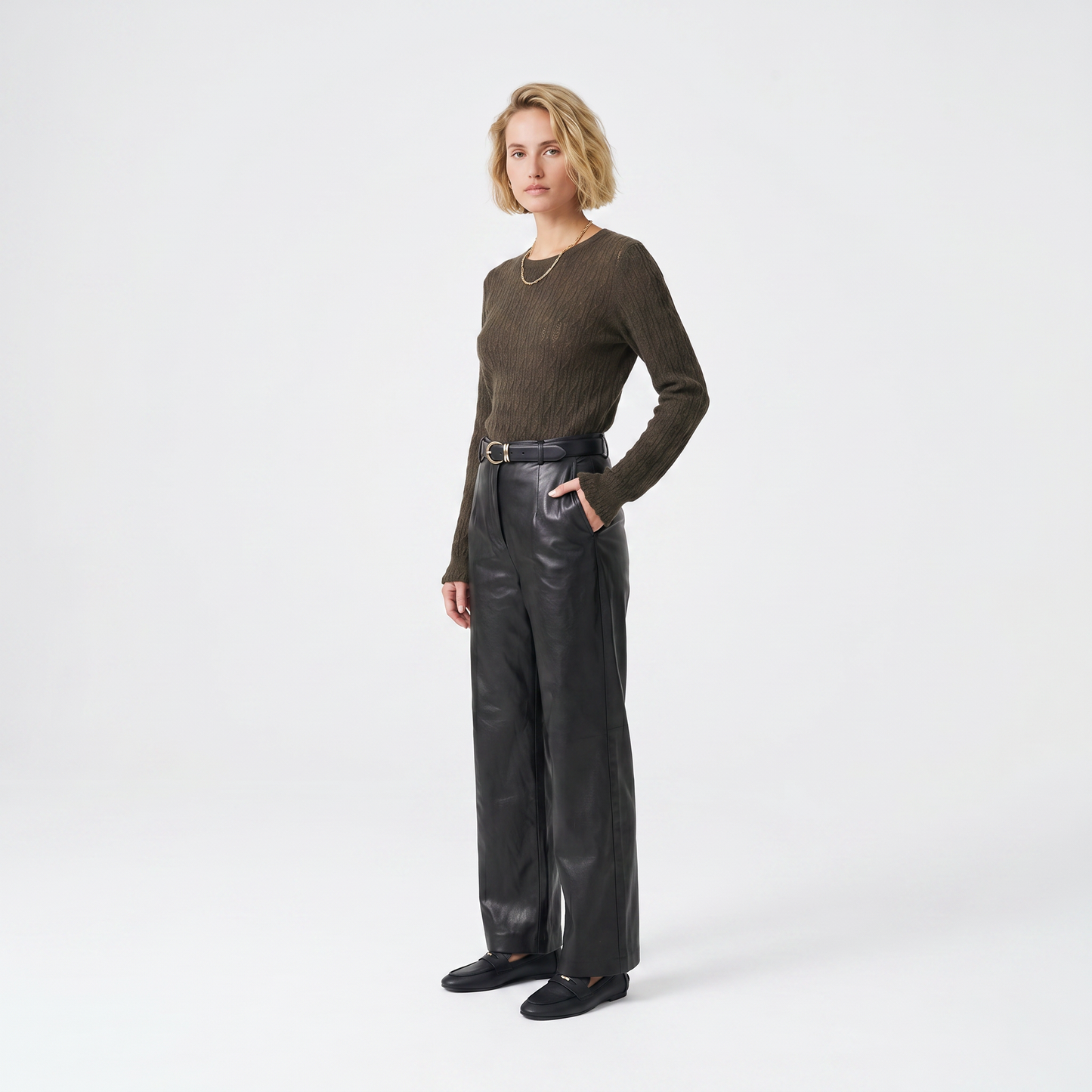 Pull en maille fantaisie Col rond Manches longues Maille douce et chaude