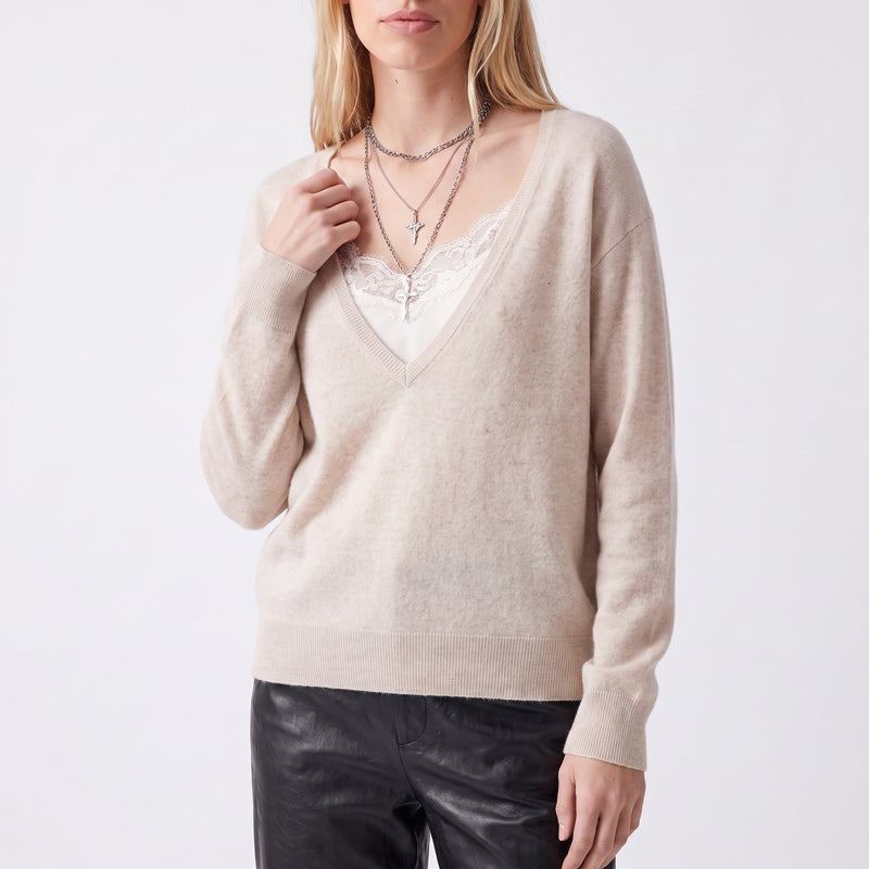 Pull en maille col v, Col polo ouvert Manches longues Coupe légèrement ample