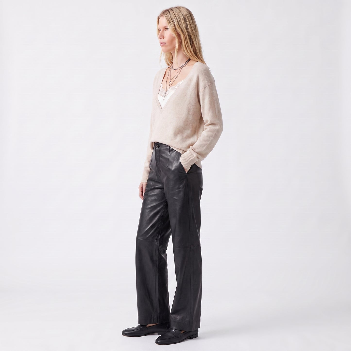 Pull en maille col v, Col polo ouvert Manches longues Coupe légèrement ample