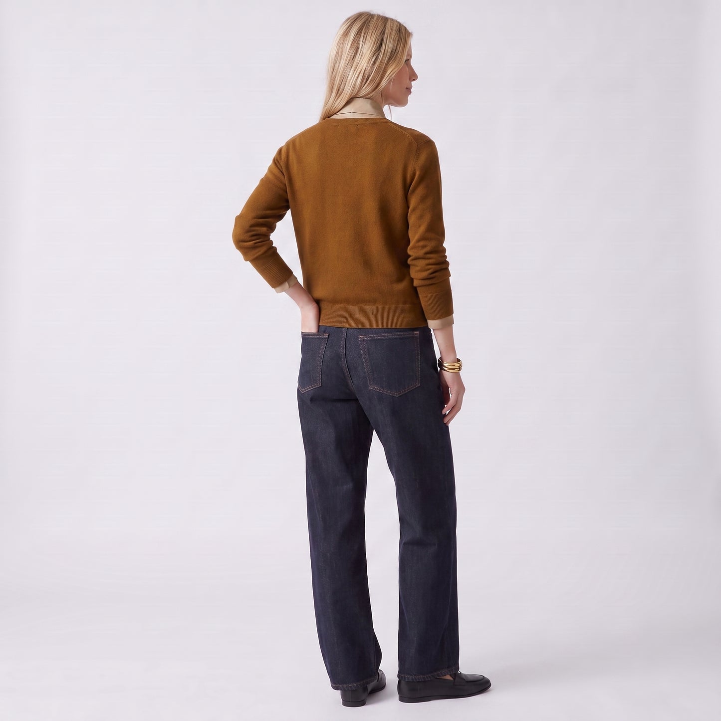 Pull en maille col v, Col polo ouvert Manches longues Coupe légèrement ample