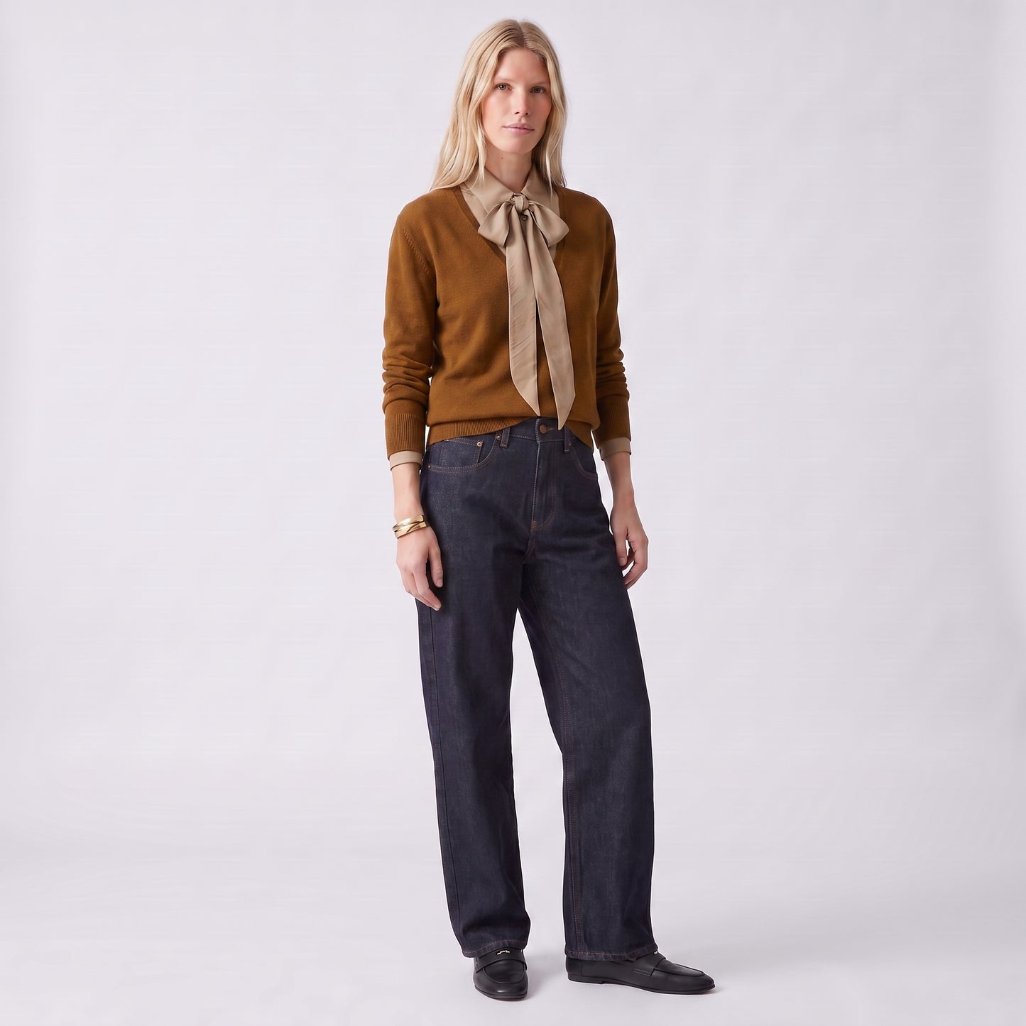 Pull en maille col v, Col polo ouvert Manches longues Coupe légèrement ample