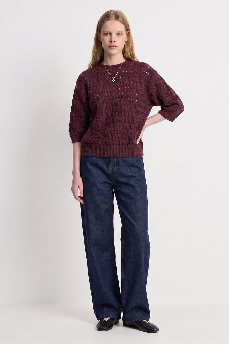 Pull en maille ajourée Col rond