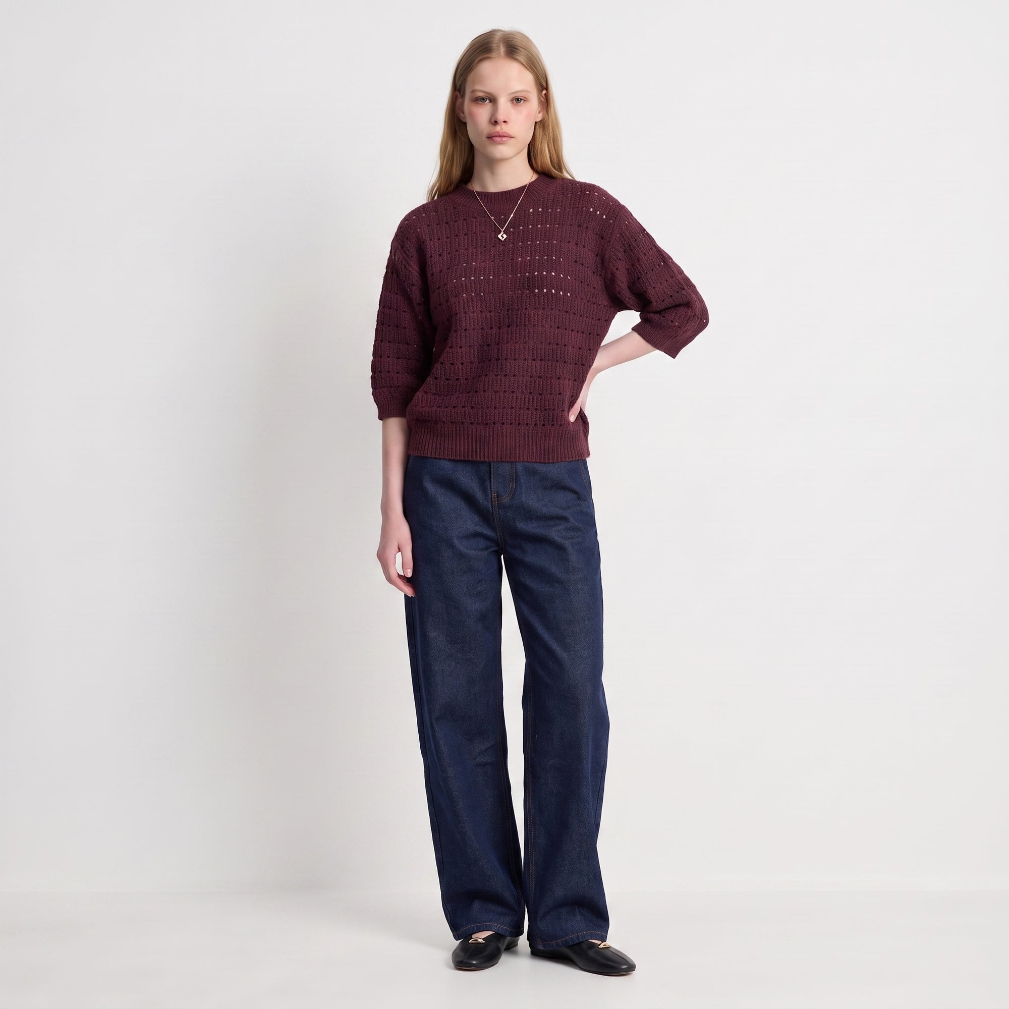 Pull en maille ajourée Col rond
