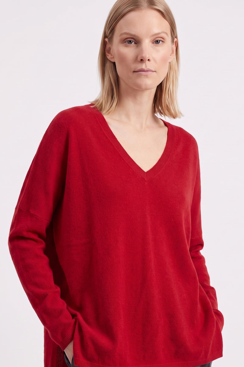 Pull en maille fine col V